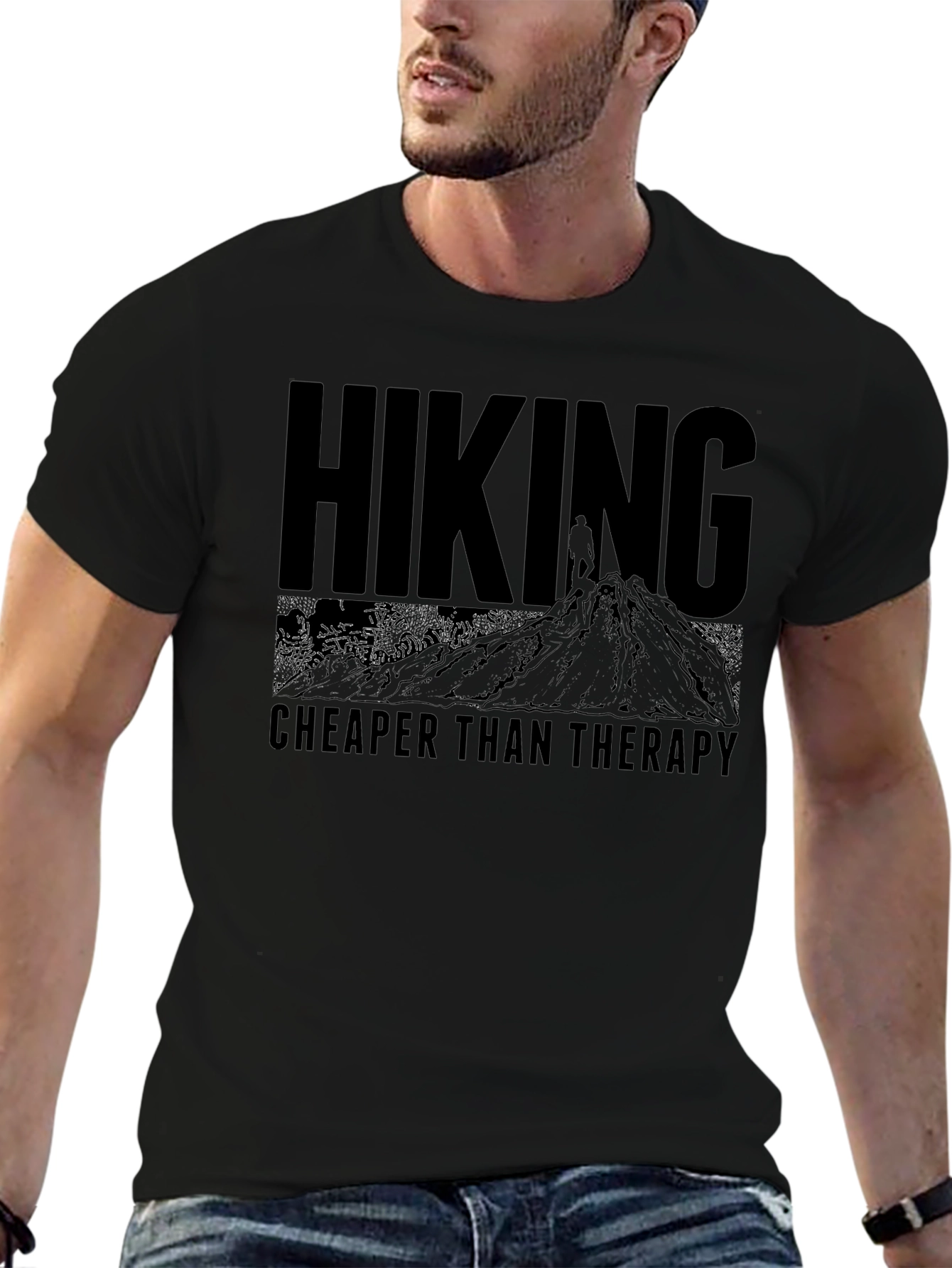 Black Hiking Cheaper Than Therapy Graphic T-Shirt view 6