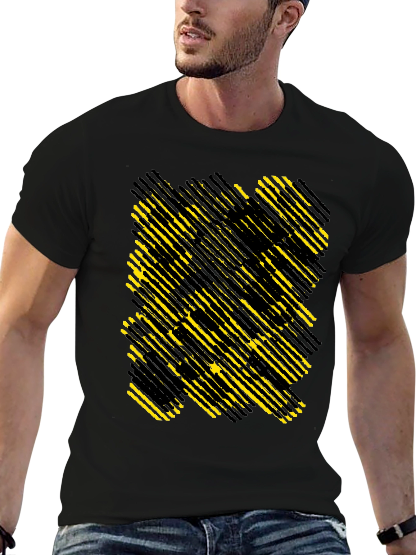 Black Abstract Geometric T-Shirt - Modern Graphic Tee view 6