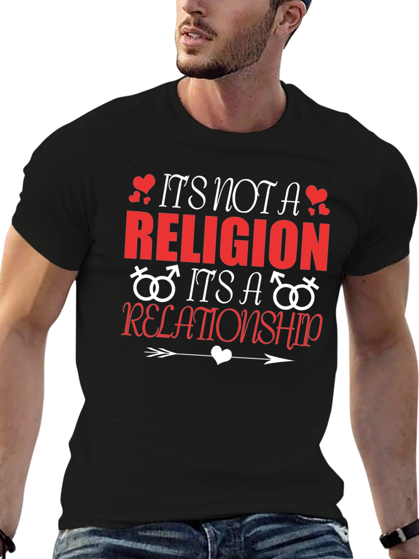Black It's Not A Religion Relationship T-Shirt view 6