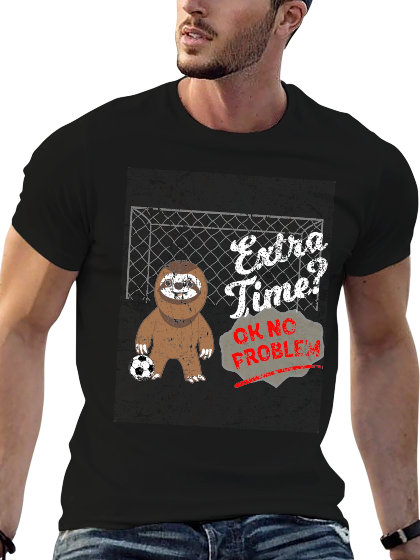 Black Extra Time? Sloth Soccer Graphic Tee view 6