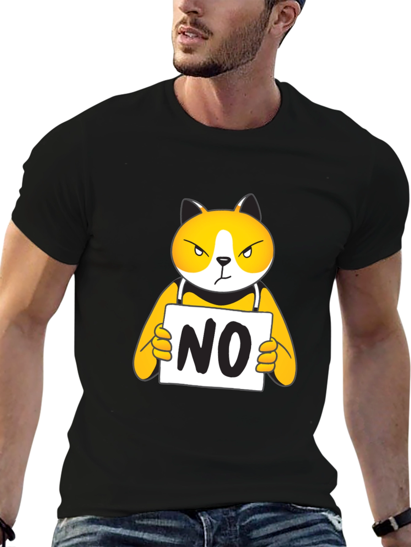 Black Funny 'NO' Cat Graphic T-Shirt view 6