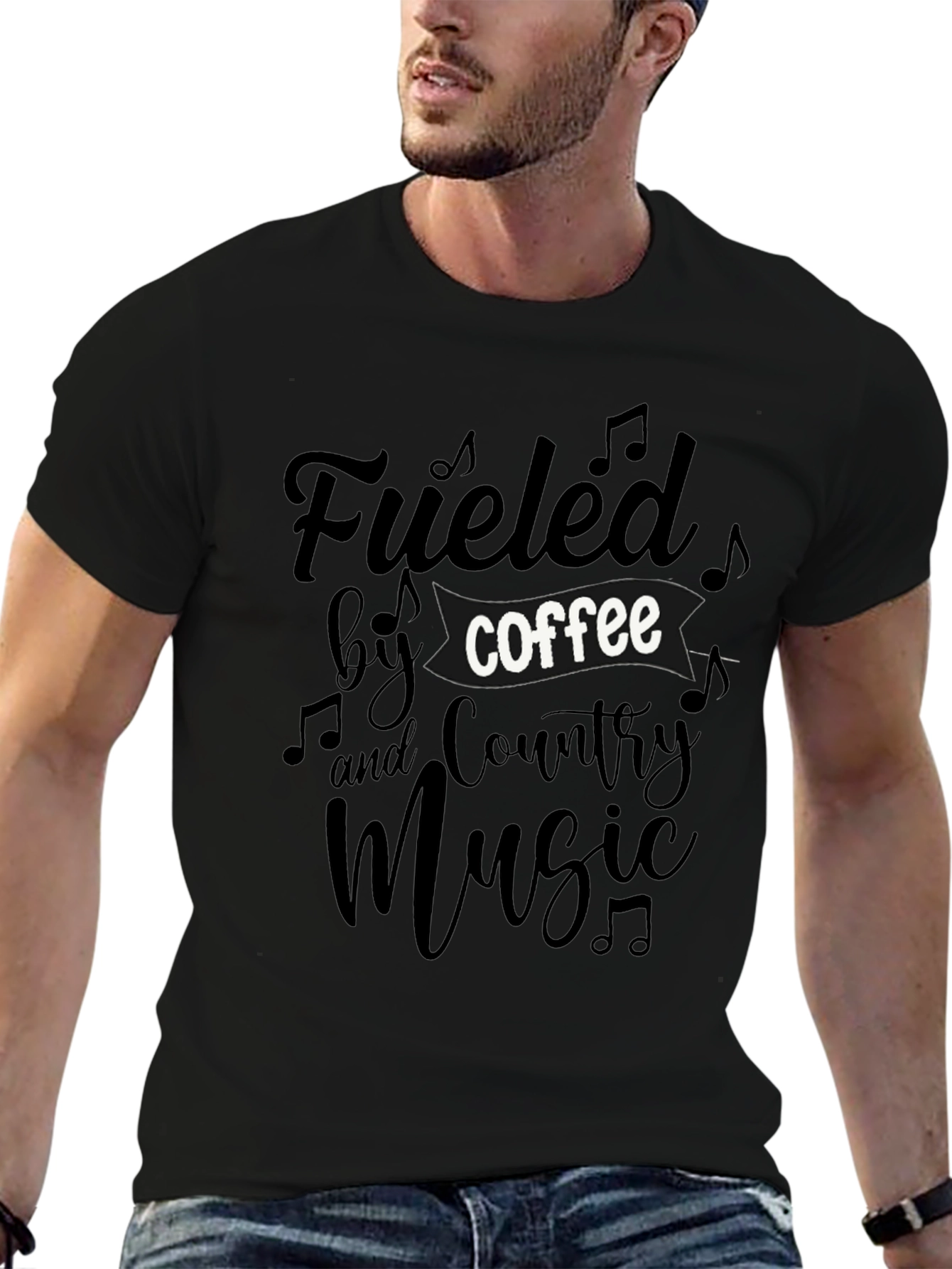 Black Fueled by Coffee & Country Music Graphic Tee view 6