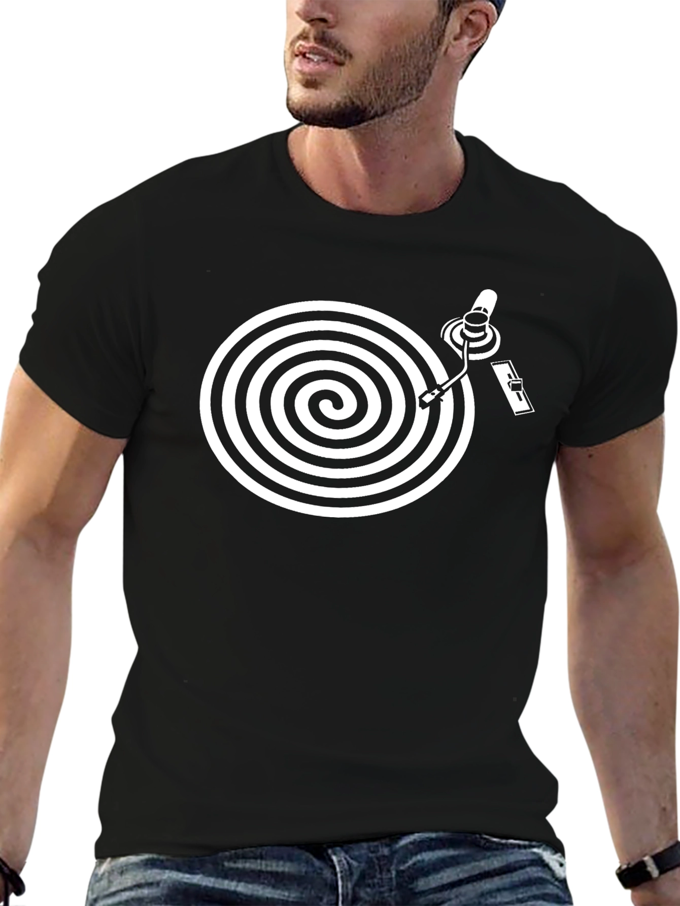 Black Retro Vinyl Turntable Graphic Tee view 6
