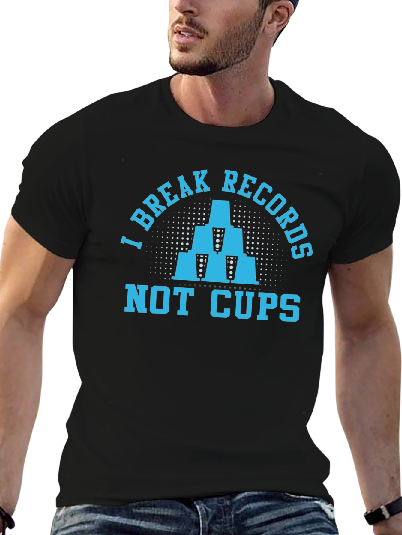 Black I Break Records Not Cups T-Shirt view 6