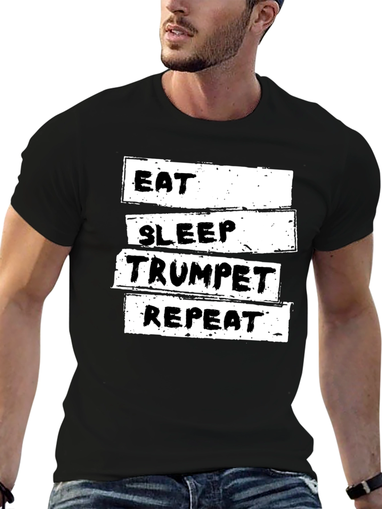 Black Eat Sleep Trumpet Repeat T-Shirt view 6