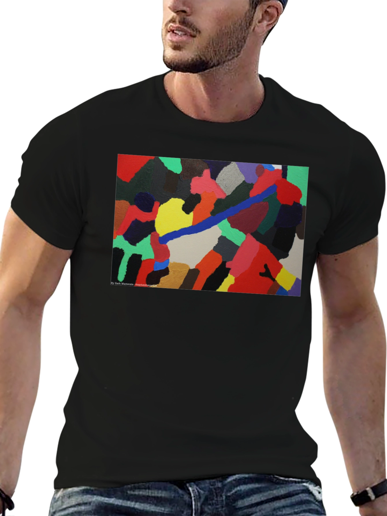 Black Abstract Art Print Black T-Shirt view 6