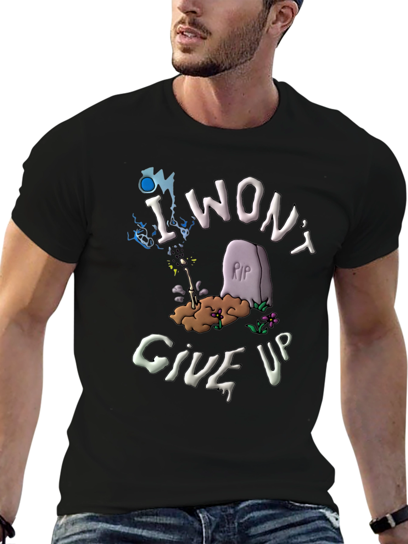 Black I Won't Give Up T-Shirt - Funny Tombstone Design view 6