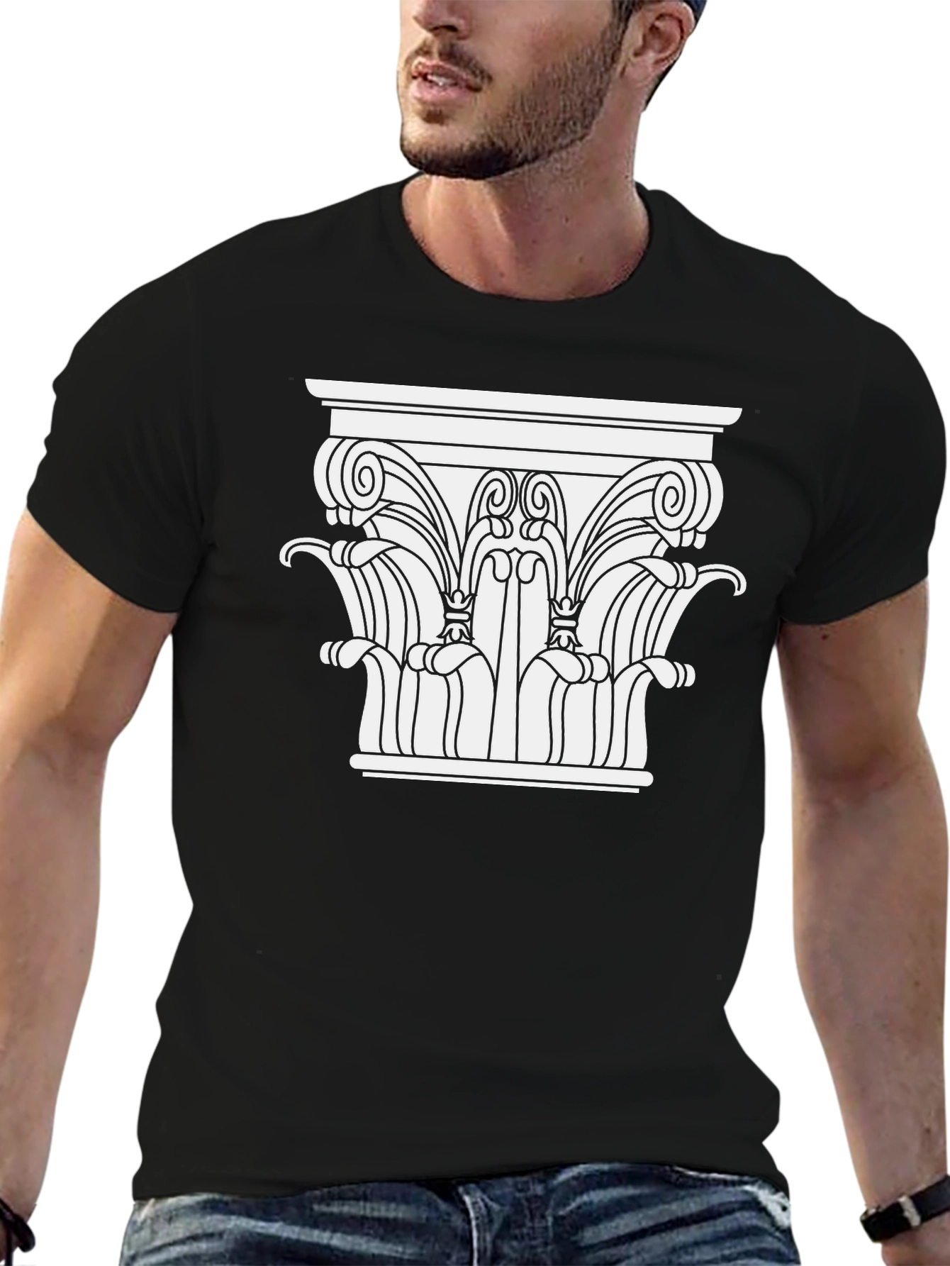 Black Ancient Column Graphic Tee - Black Cotton Blend view 6