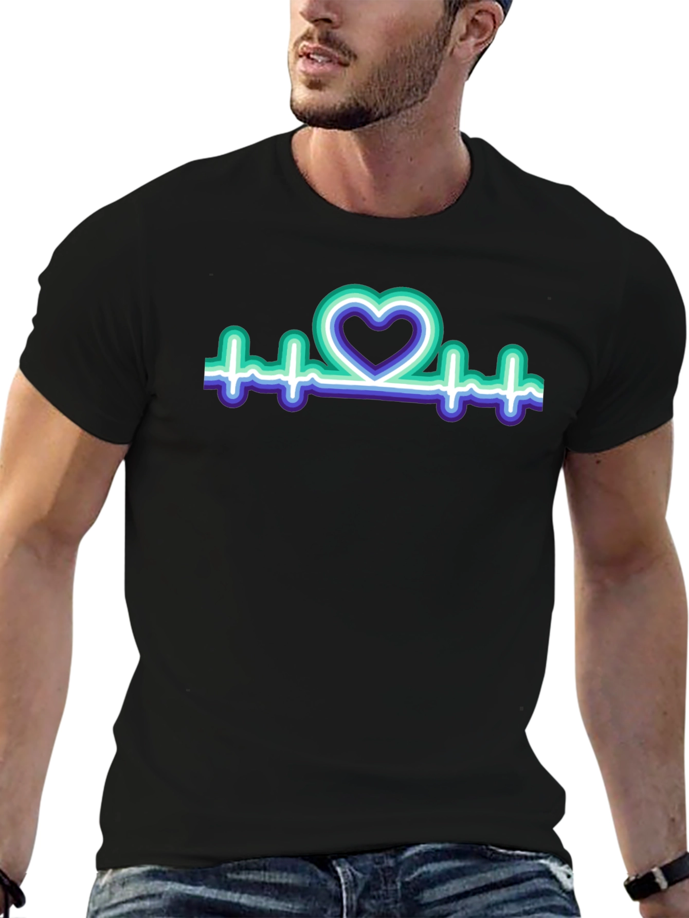 Black Heartbeat Heart T-Shirt view 6