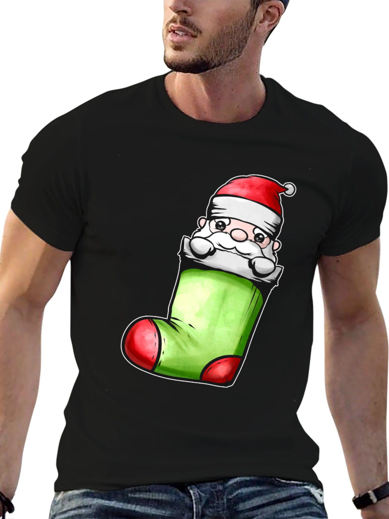 Black Santa in Stocking Graphic Tee view 6