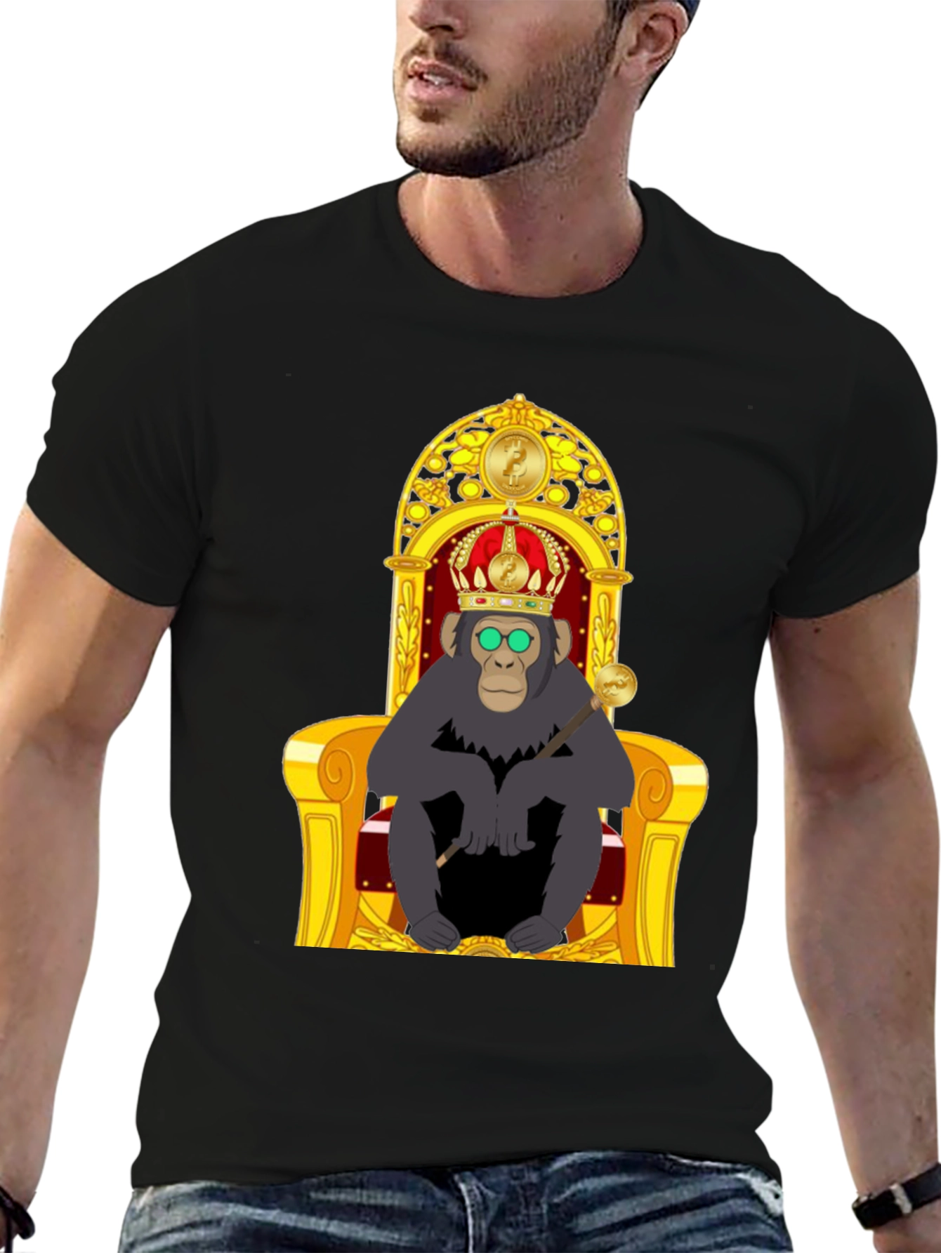 Black Ape King T-Shirt - Cartoon Gorilla on Throne view 6