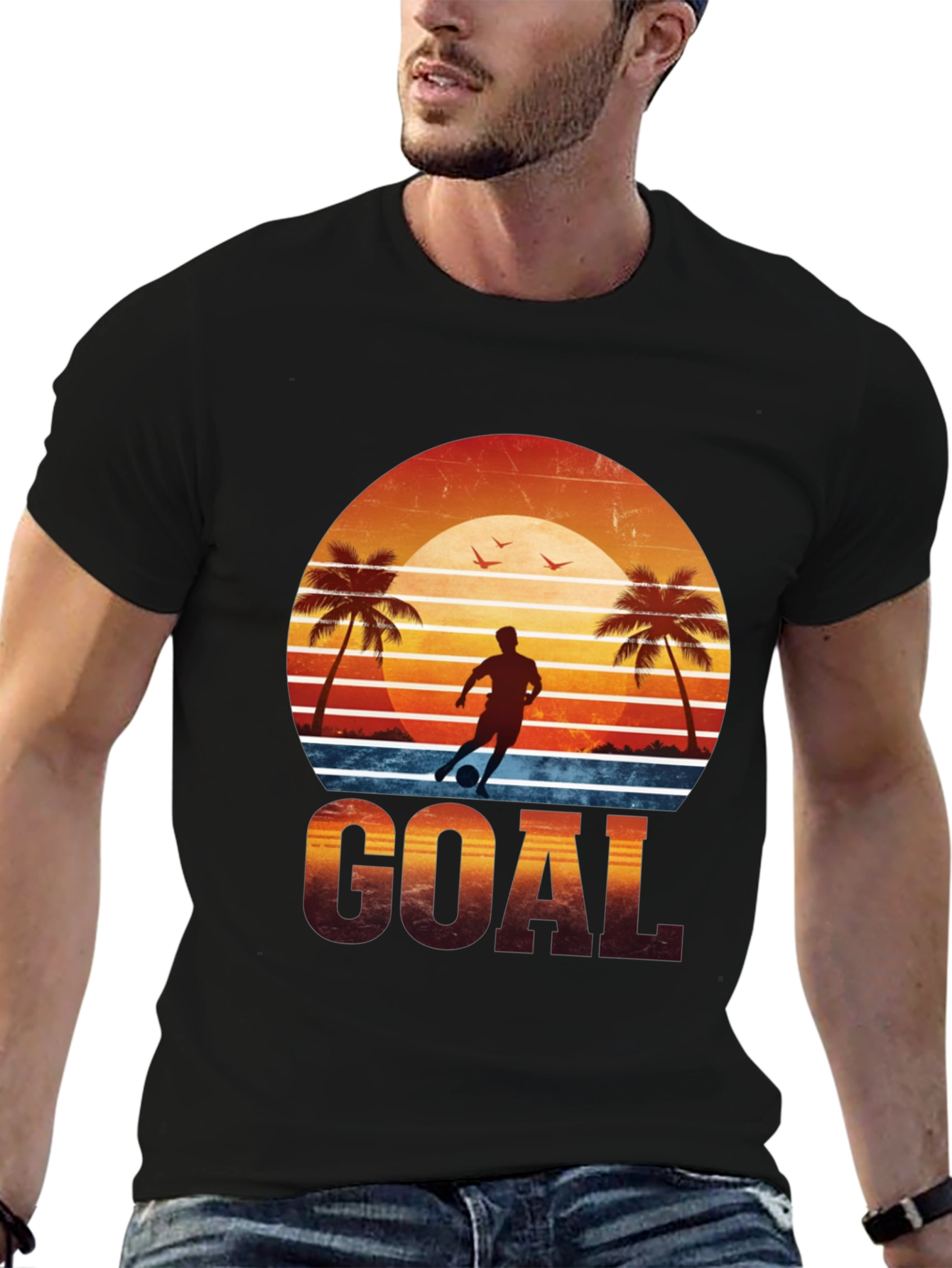 Black Goal Graphic Tee - Soccer Beach Design view 6
