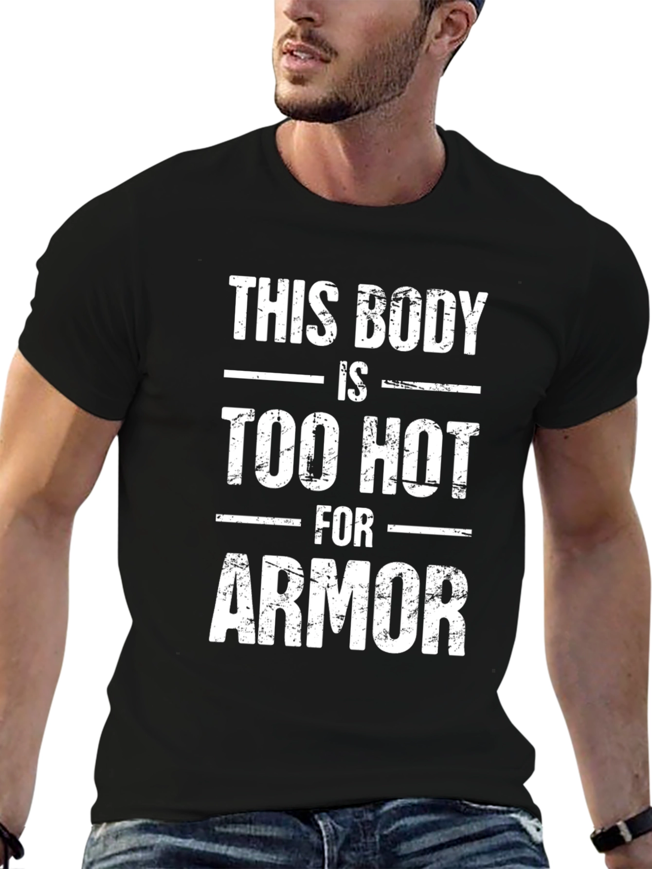 Black Funny "Too Hot For Armor" Graphic T-Shirt view 6