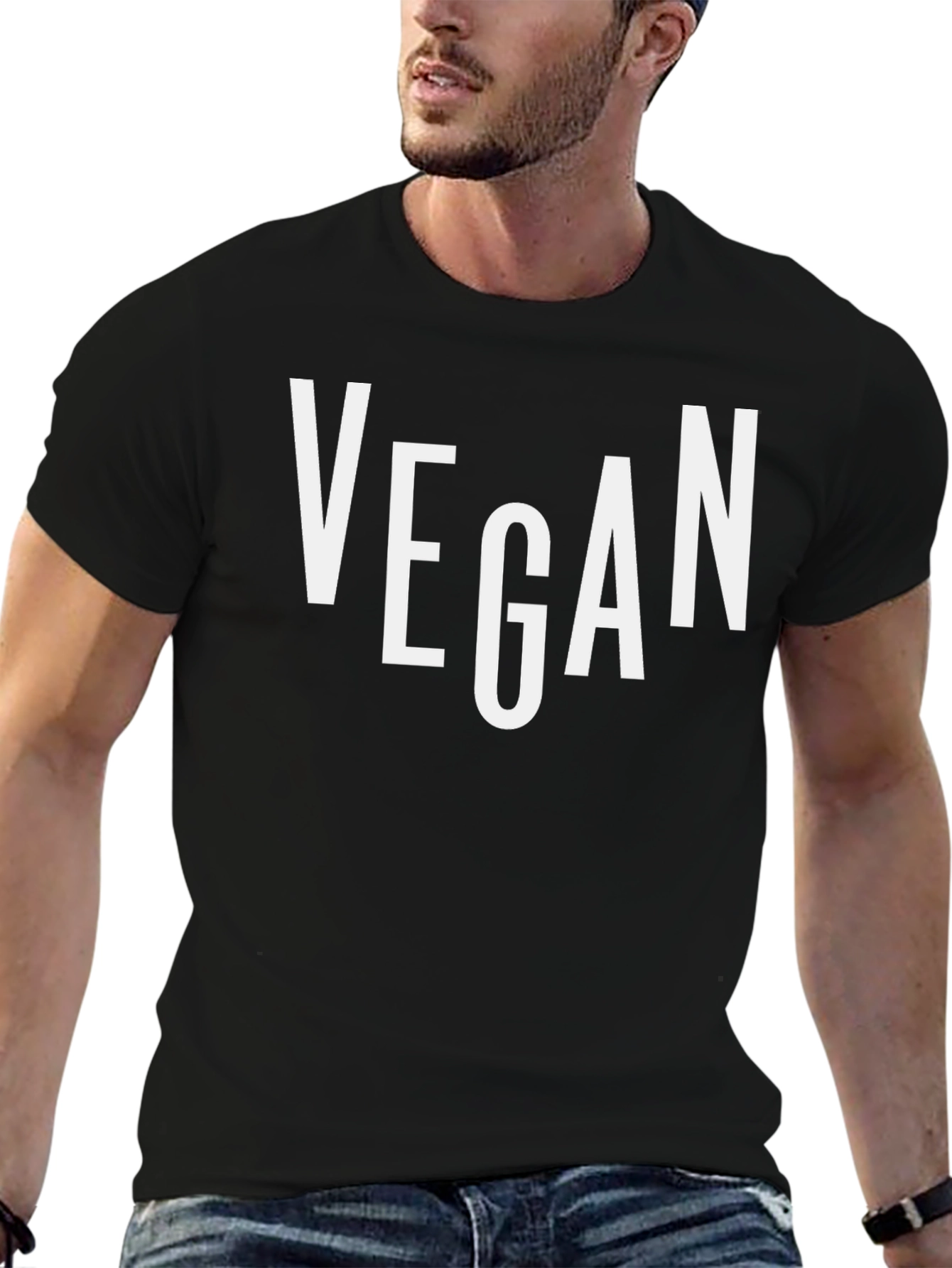Black Vegan Statement T-Shirt - Bold White Lettering view 6
