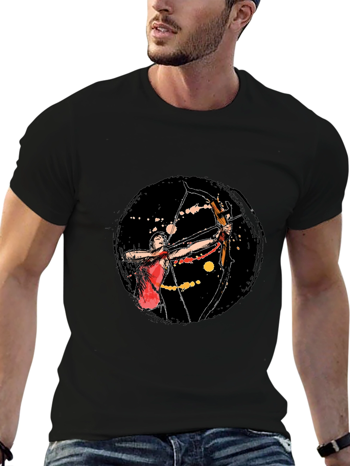 Black Archery T-Shirt: Black Cotton Archer Tee view 6