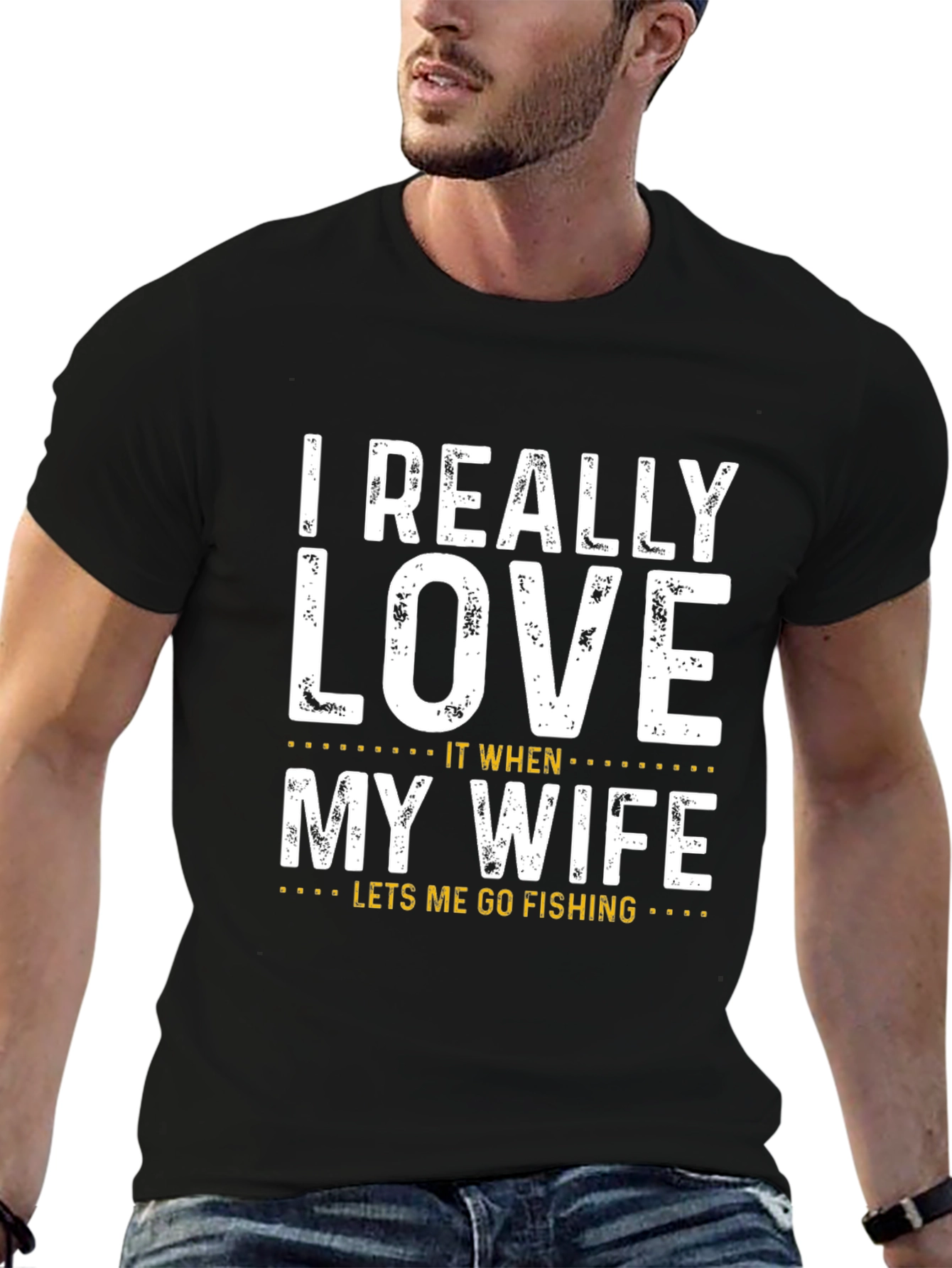Black Fishing T-Shirt - Funny "Love My Wife" Design, Black view 6