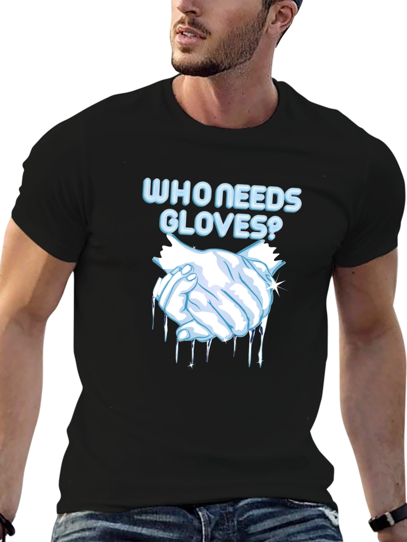 Black Who Needs Gloves? Graphic Tee view 6