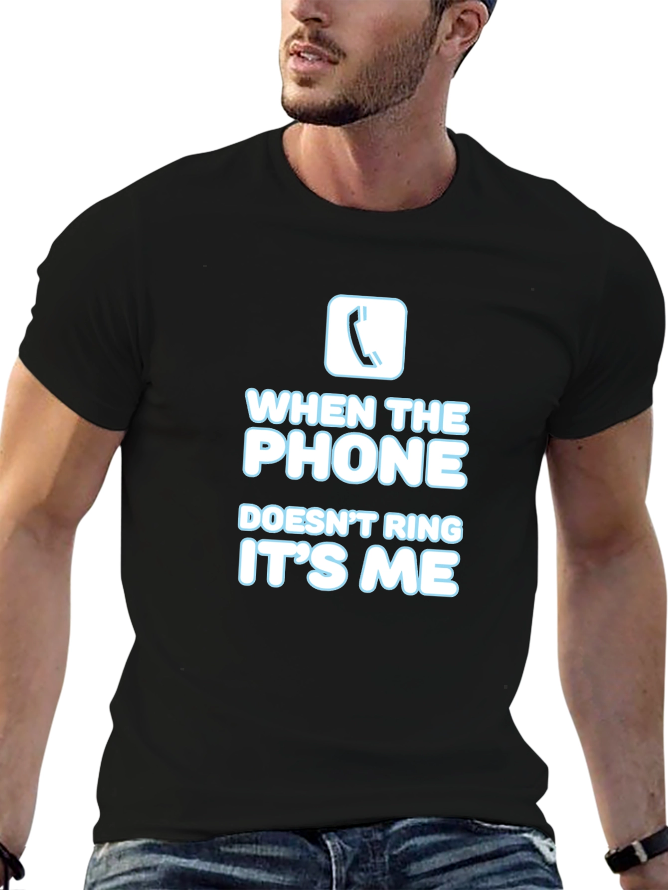 Black Funny Phone Graphic T-Shirt view 6
