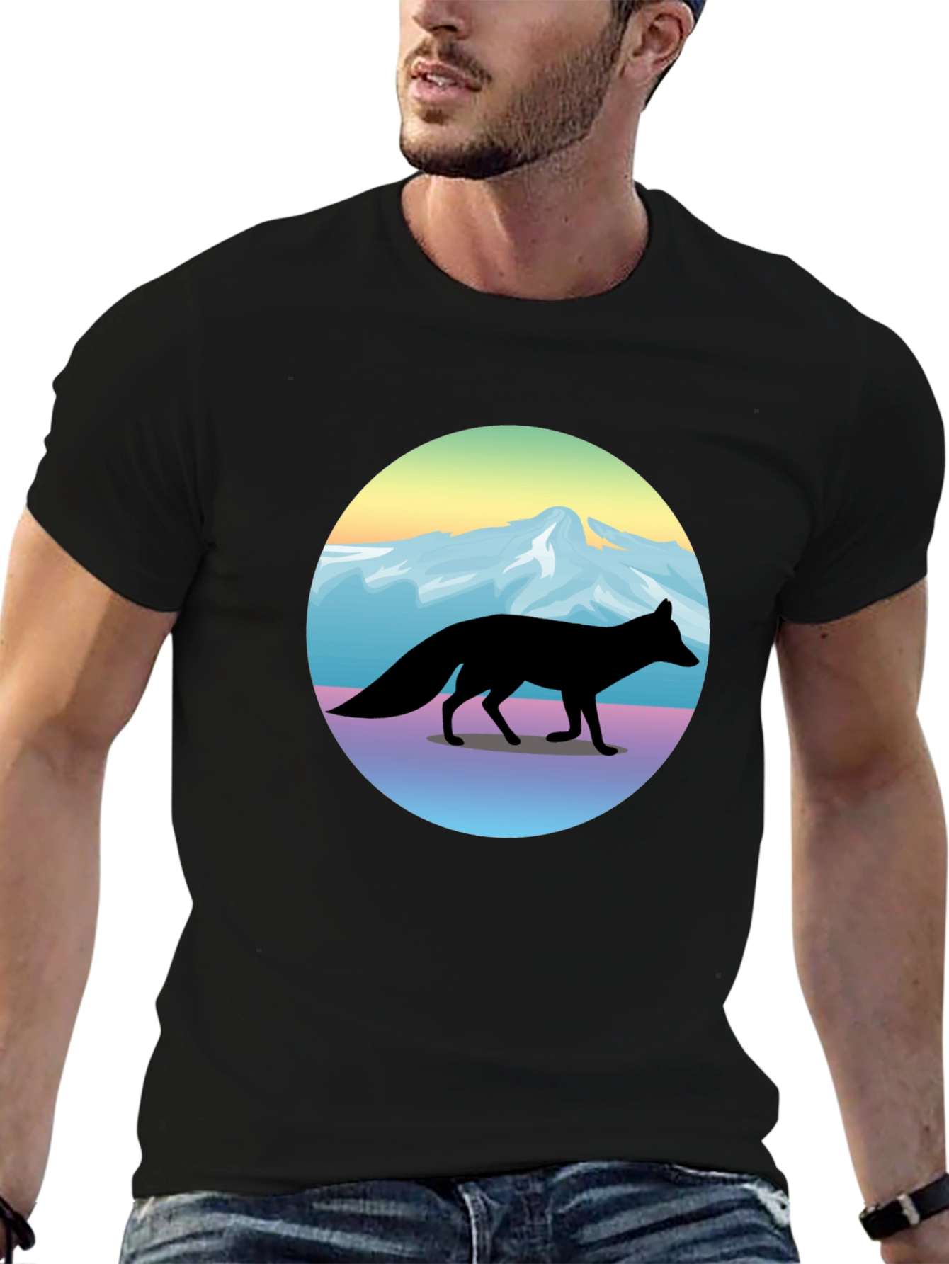 Black Fox Mountainscape Graphic T-Shirt - Unisex Black Tee view 6
