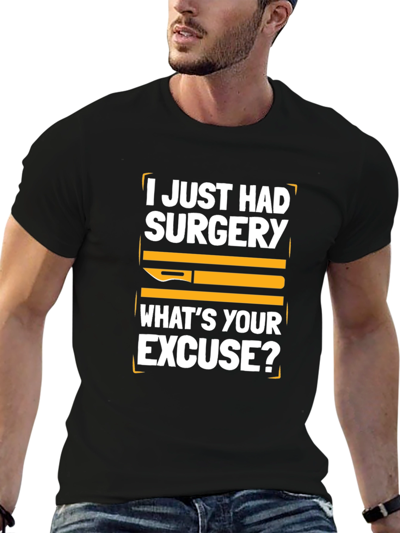 Black Surgery Excuse T-Shirt: Funny Post-Op Recovery Tee view 6