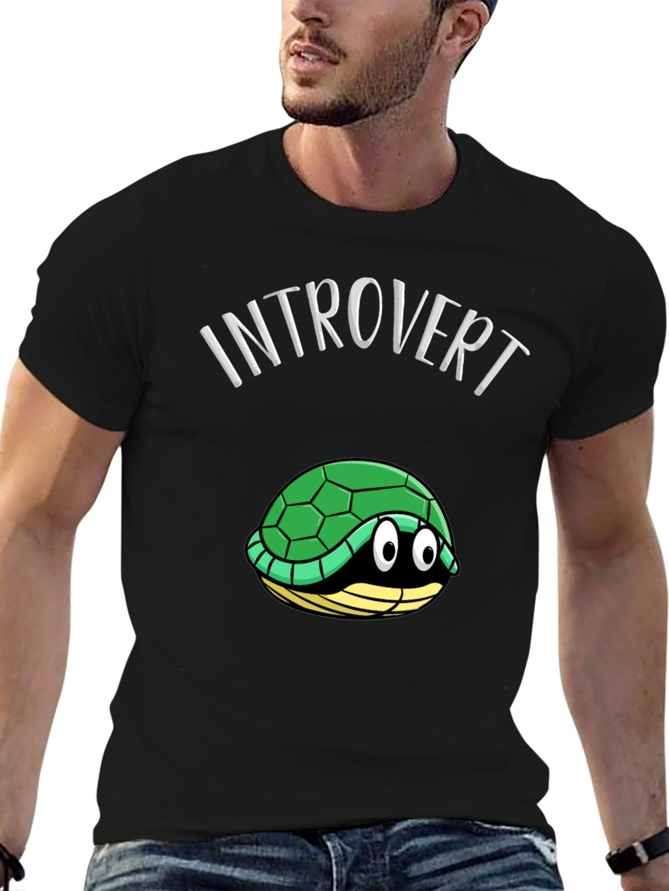 Black Introvert Turtle T-Shirt Funny Graphic Tee view 6