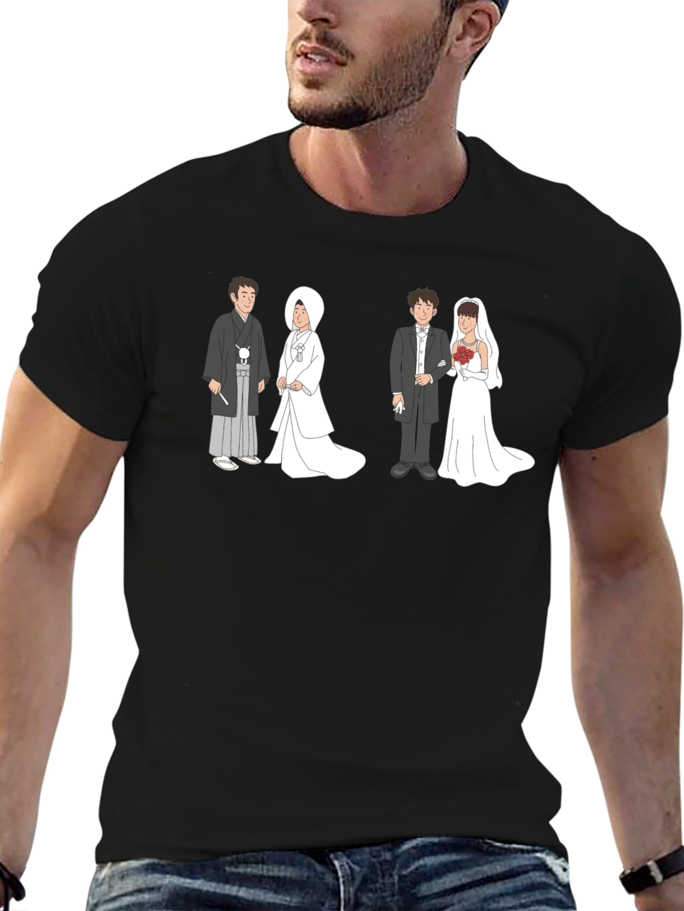 Black Wedding Couple Graphic Tee - Unique Design view 6