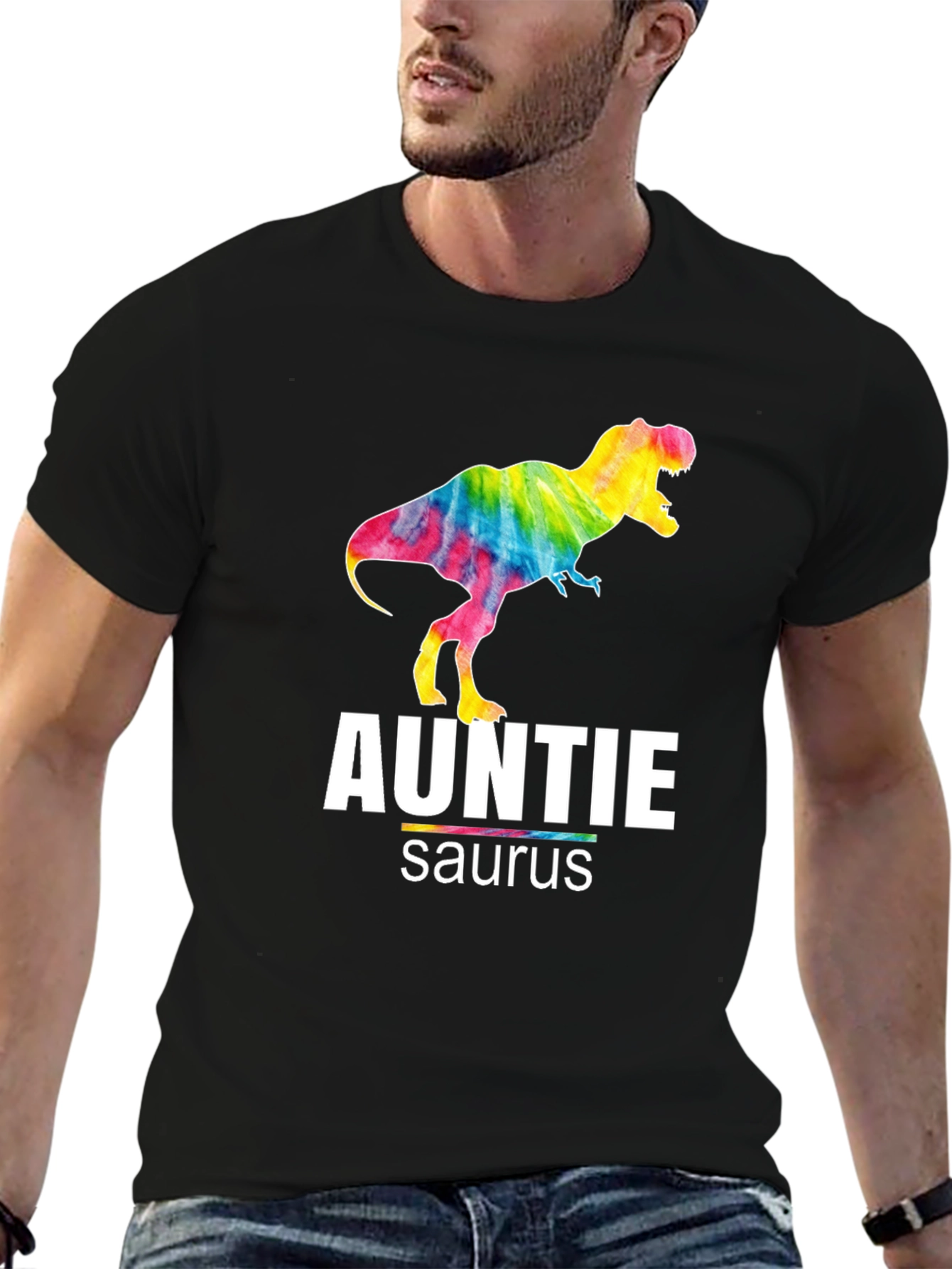 Black Auntie Saurus T-Rex Tie Dye Graphic T-Shirt view 6