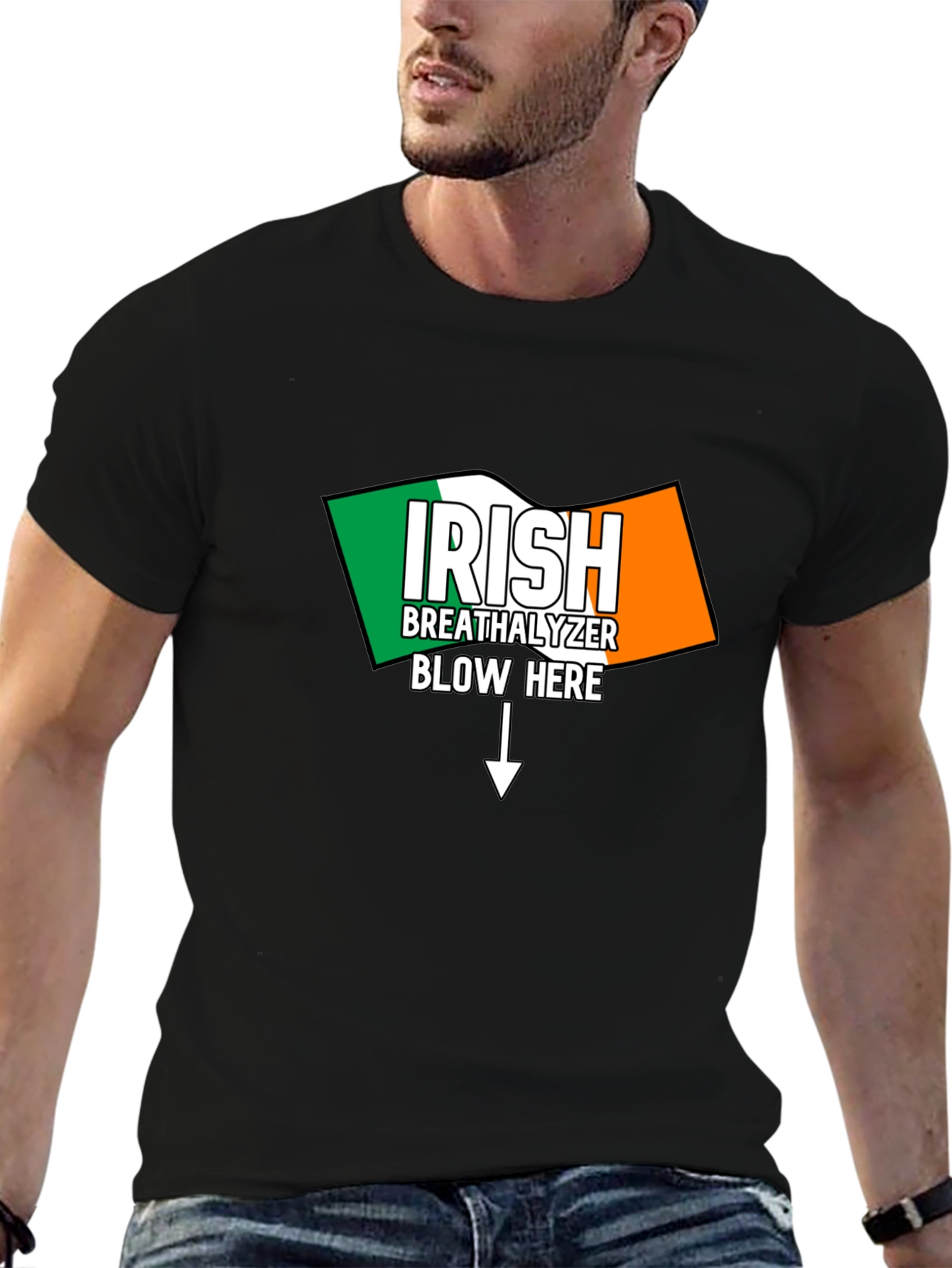 Black Irish Breathalyzer Blow Here T-Shirt view 6