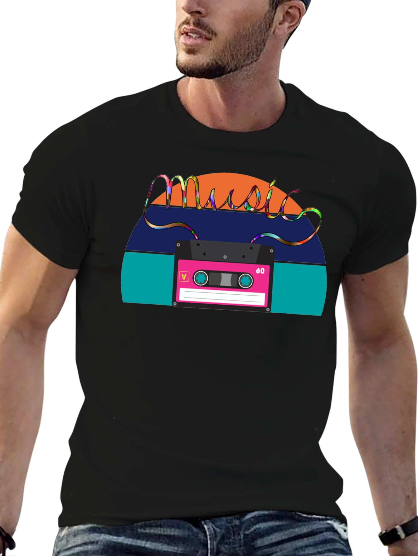 Black Retro Music Cassette T-Shirt - Vintage 80s Style view 6
