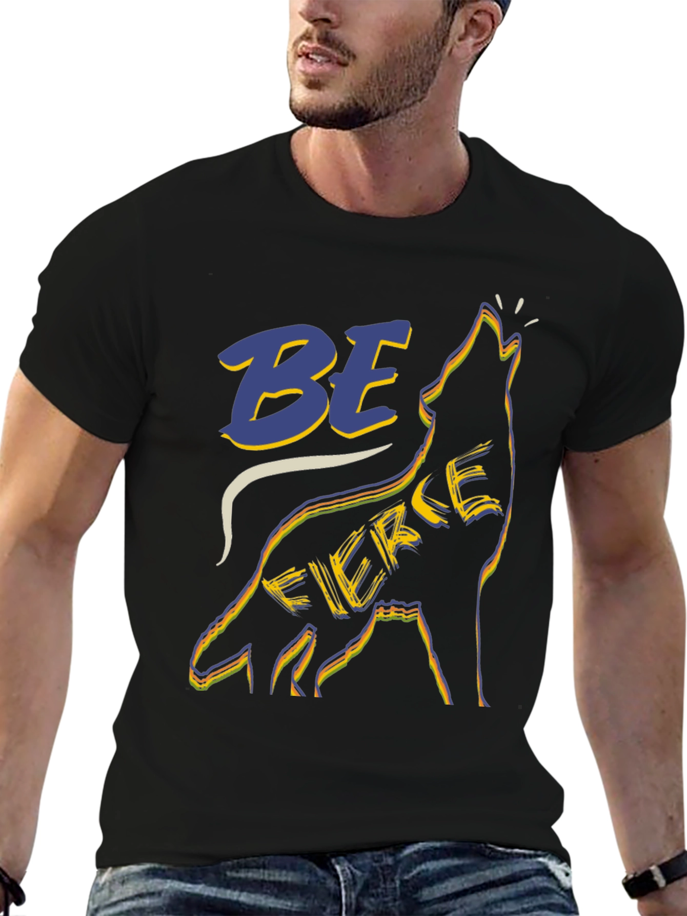 Black Be Fierce Wolf Graphic Tee - Black view 6