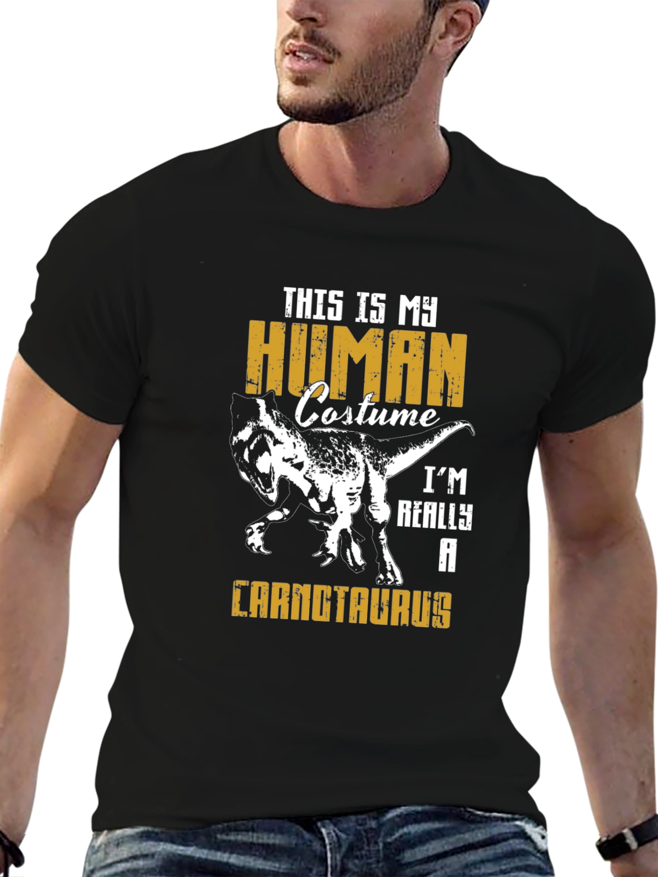 Black Human Costume Carnataurus Graphic Tee view 6