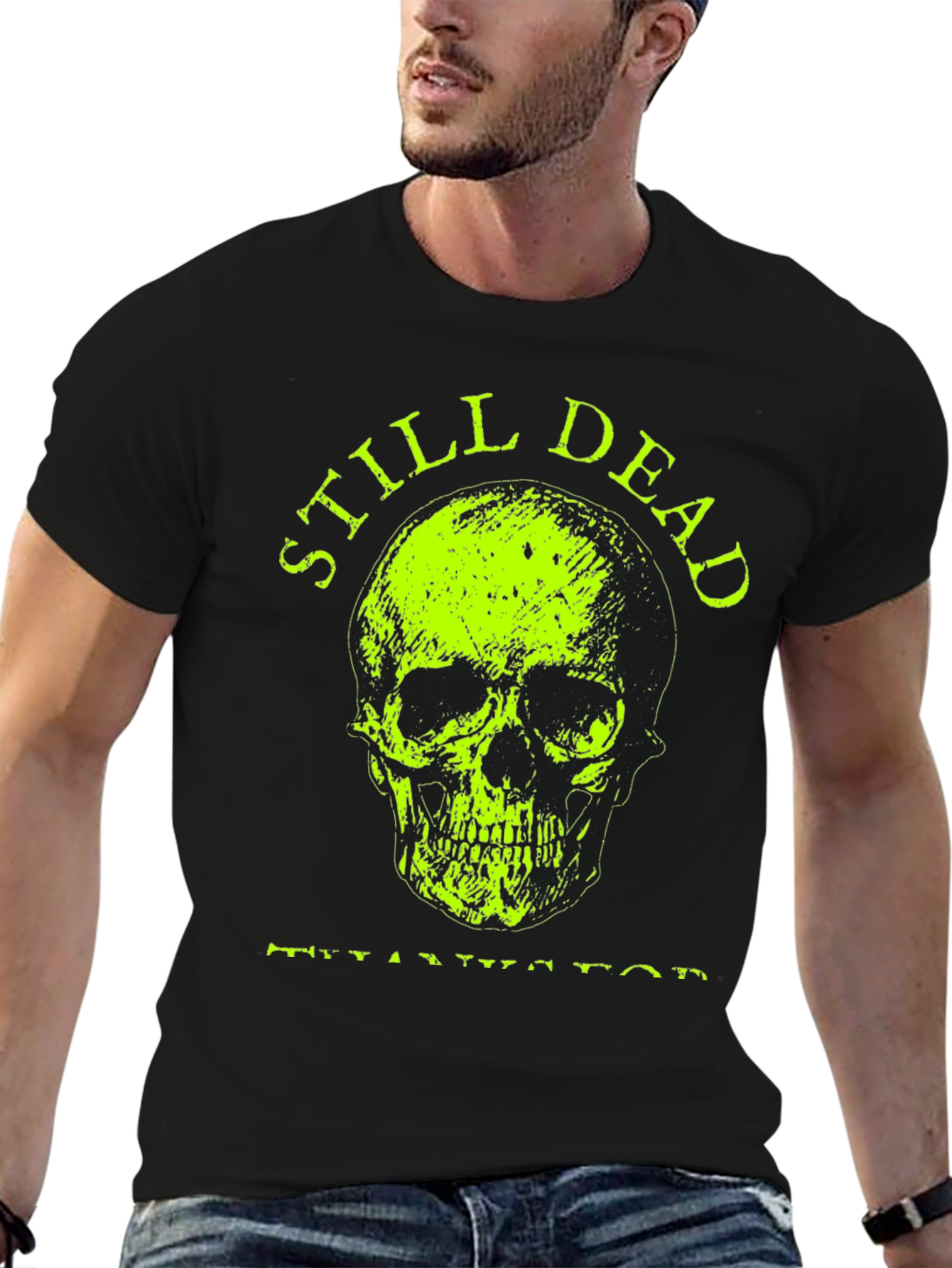 Black Still Dead Skull Graphic T-Shirt - Black view 6