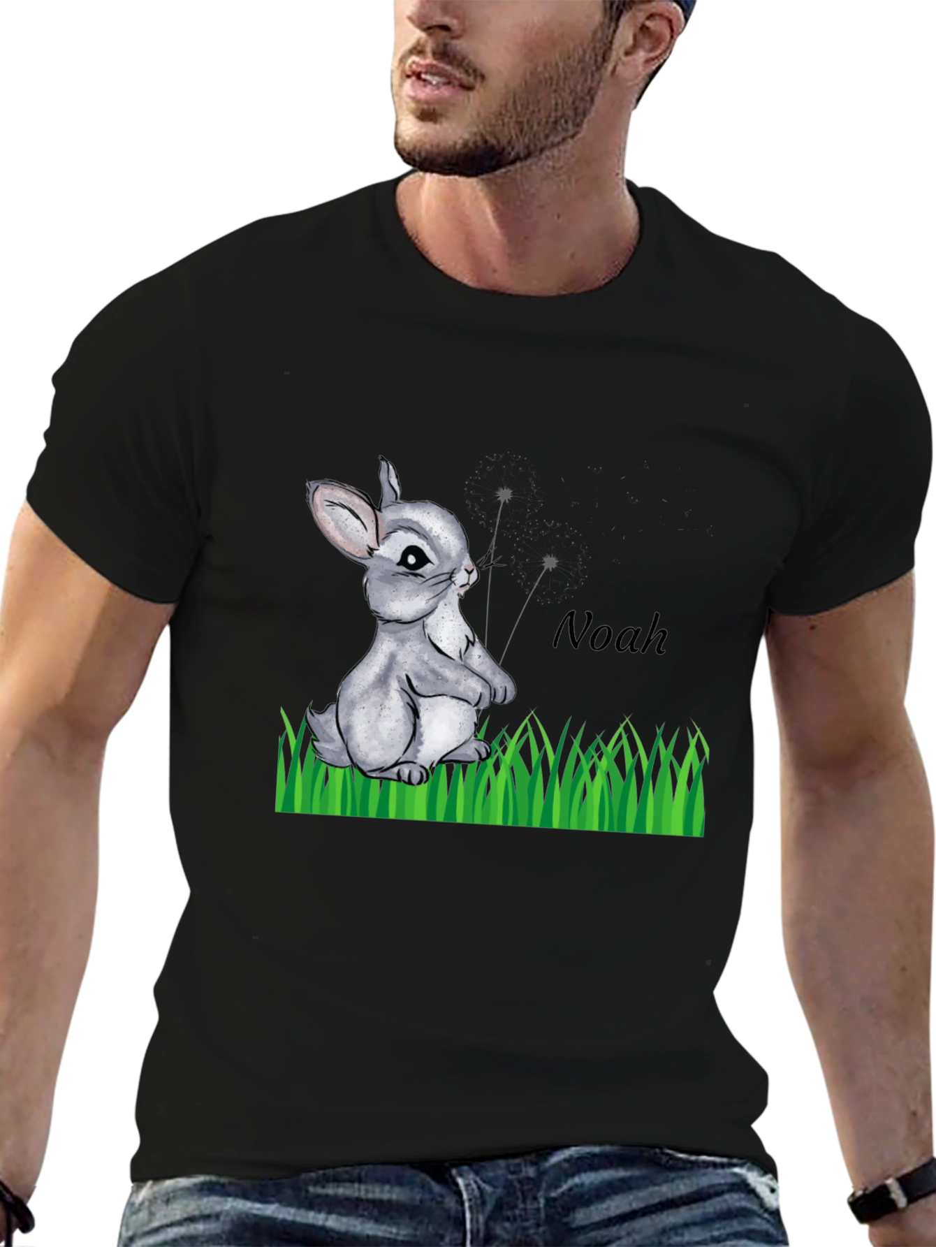 Black Cute Bunny Graphic Tee - "Noah" view 6