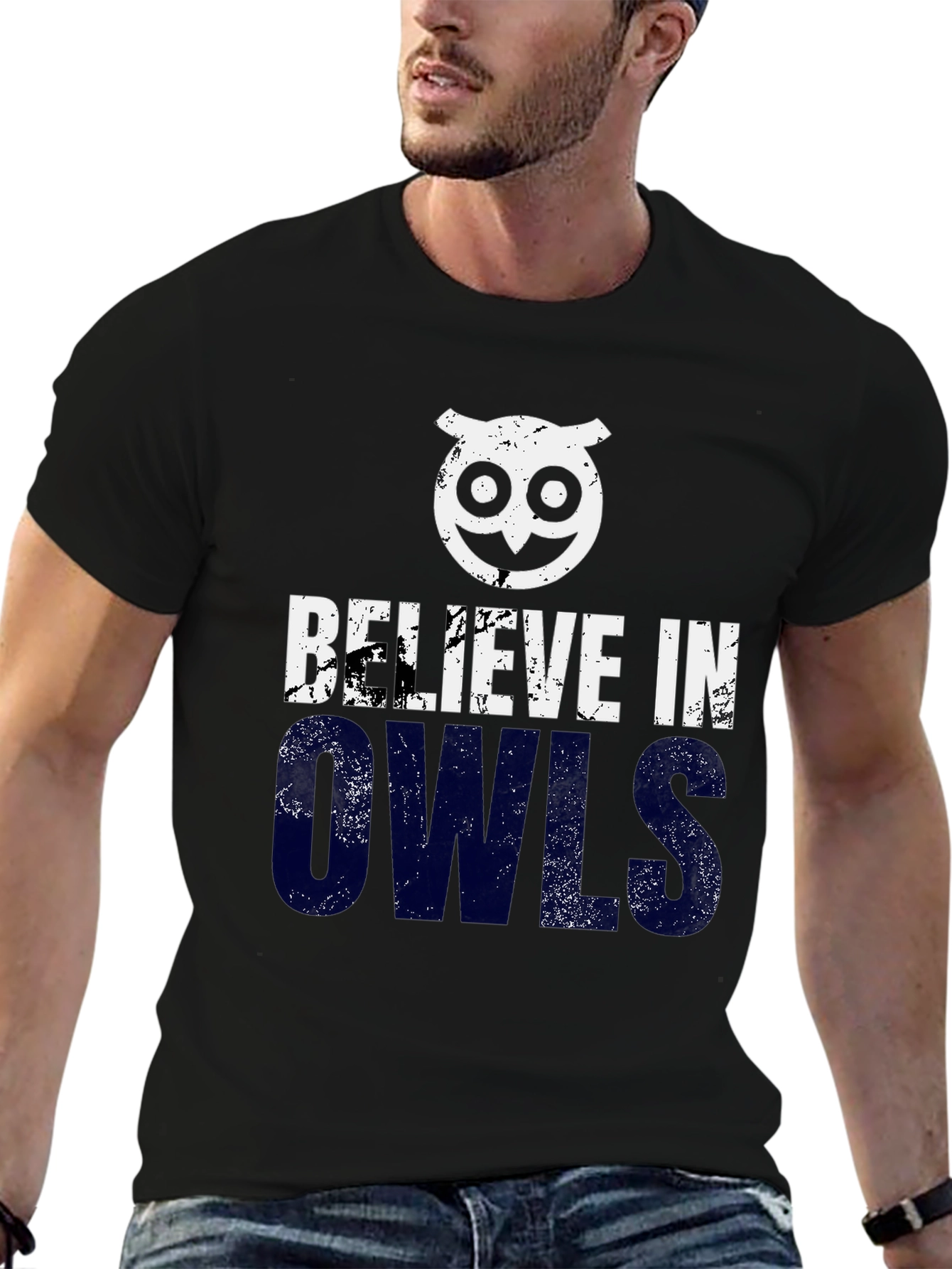 Black Believe in Owls Graphic Print T-Shirt view 6