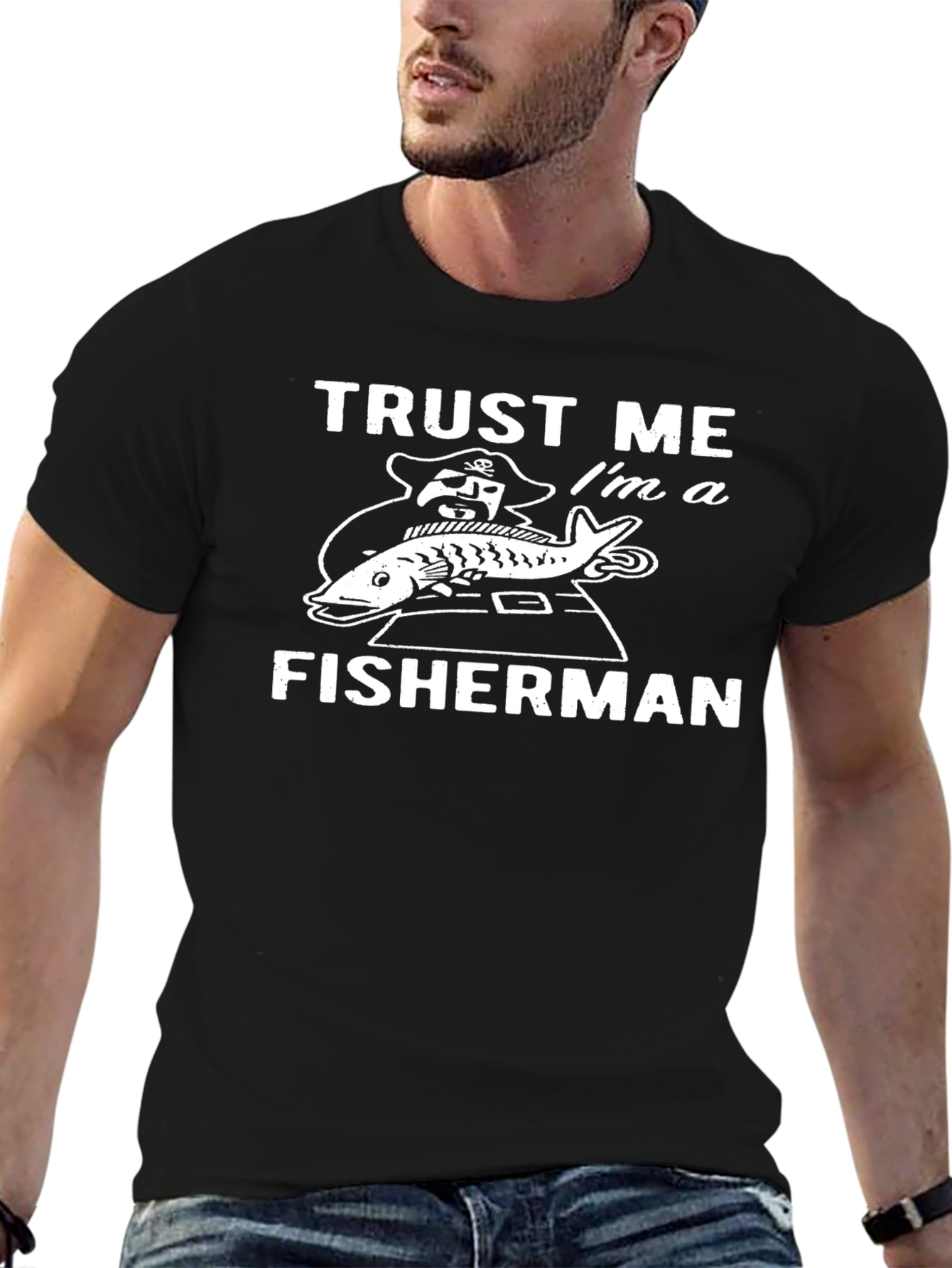 Black Trust Me I'm a Fisherman Graphic T-Shirt view 6
