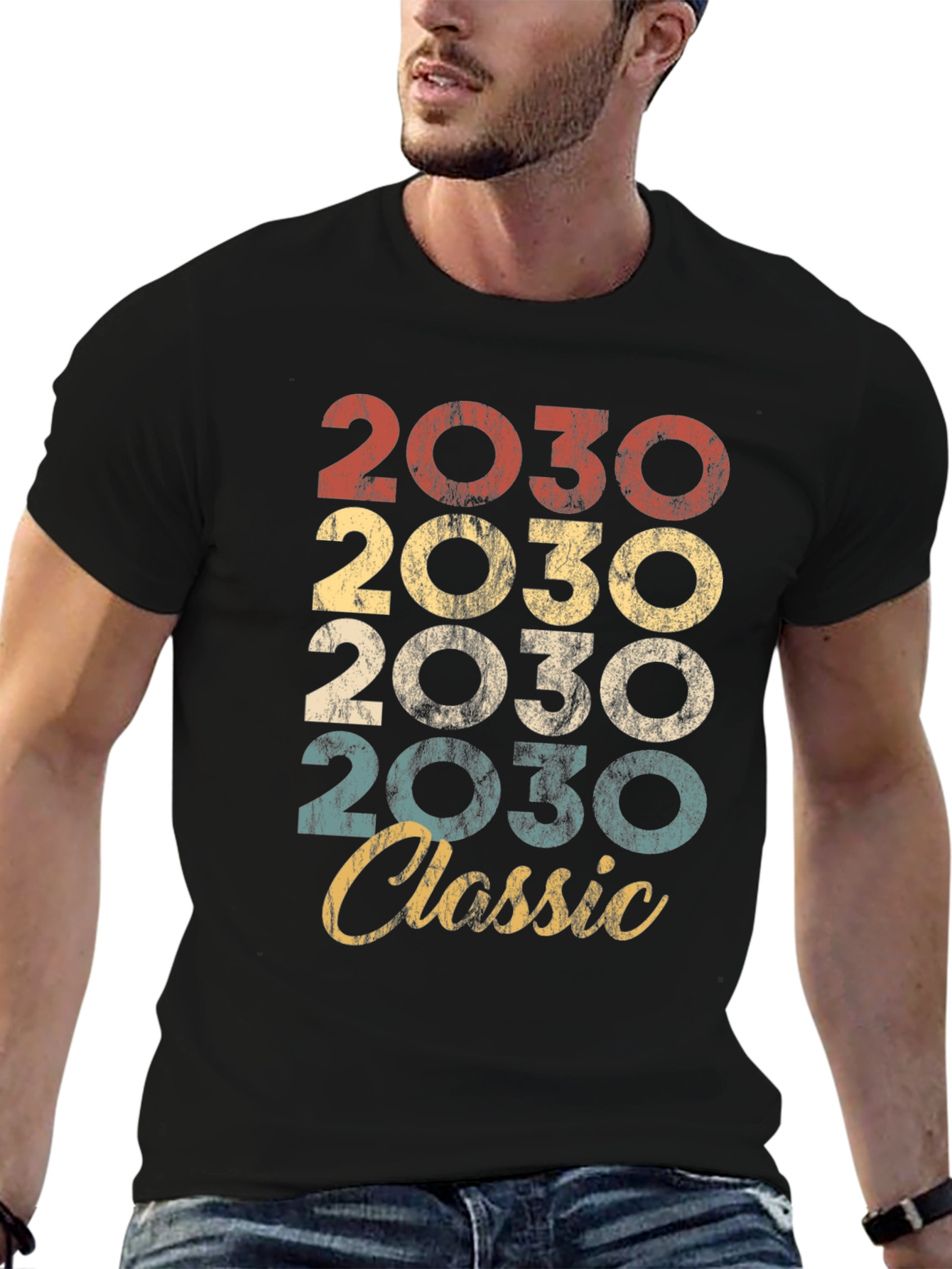 Black 2030 Classic Retro Style T-Shirt view 6