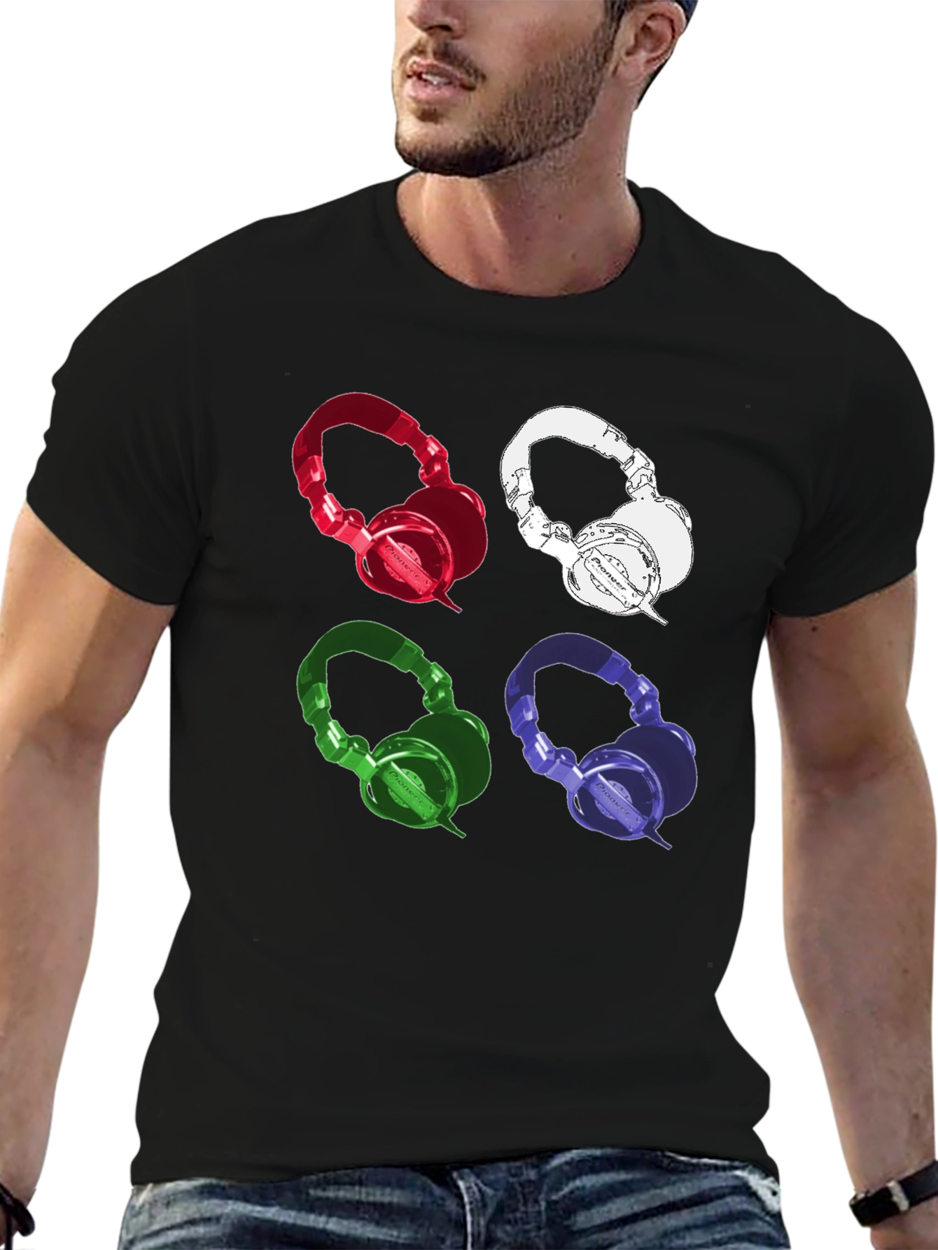 Black Colorful Headphones Graphic Print Tee view 6