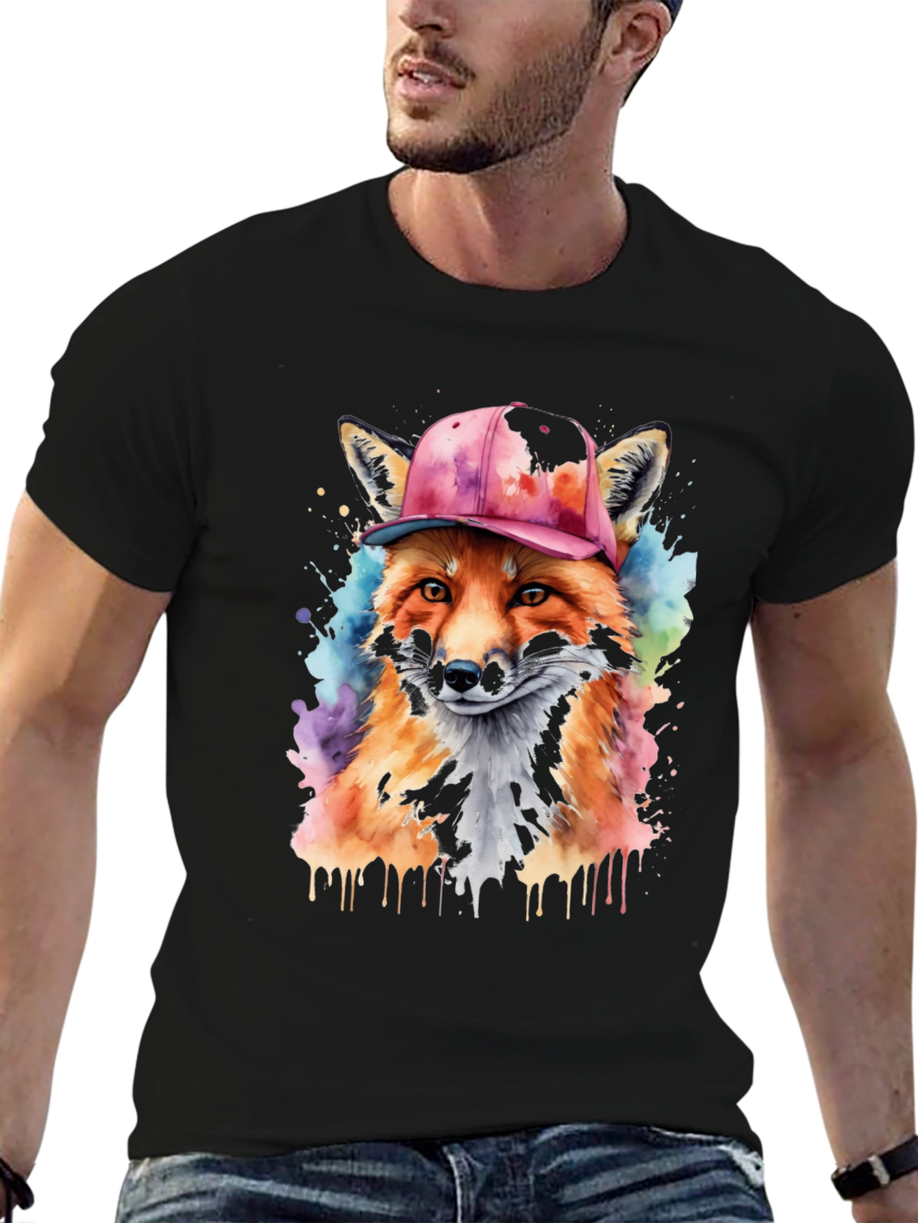 Black Cool Fox Graphic Tee - Men's Black T-Shirt view 6