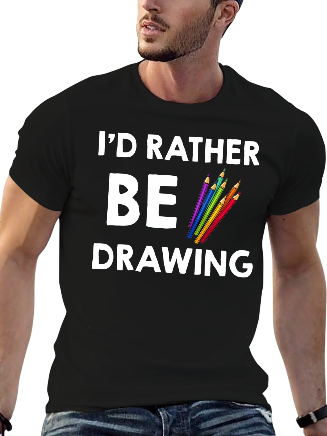 Black I'd Rather Be Drawing Graphic Tee view 6