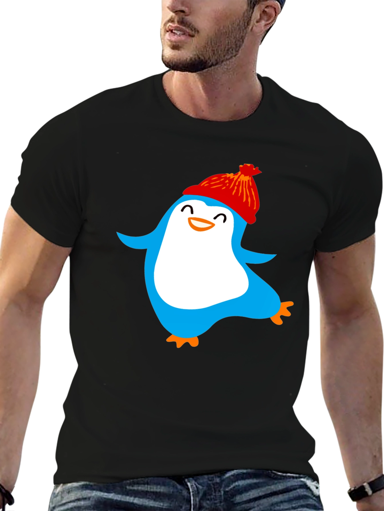 Black Fun Penguin Graphic Tee - Cozy Winter Style view 6