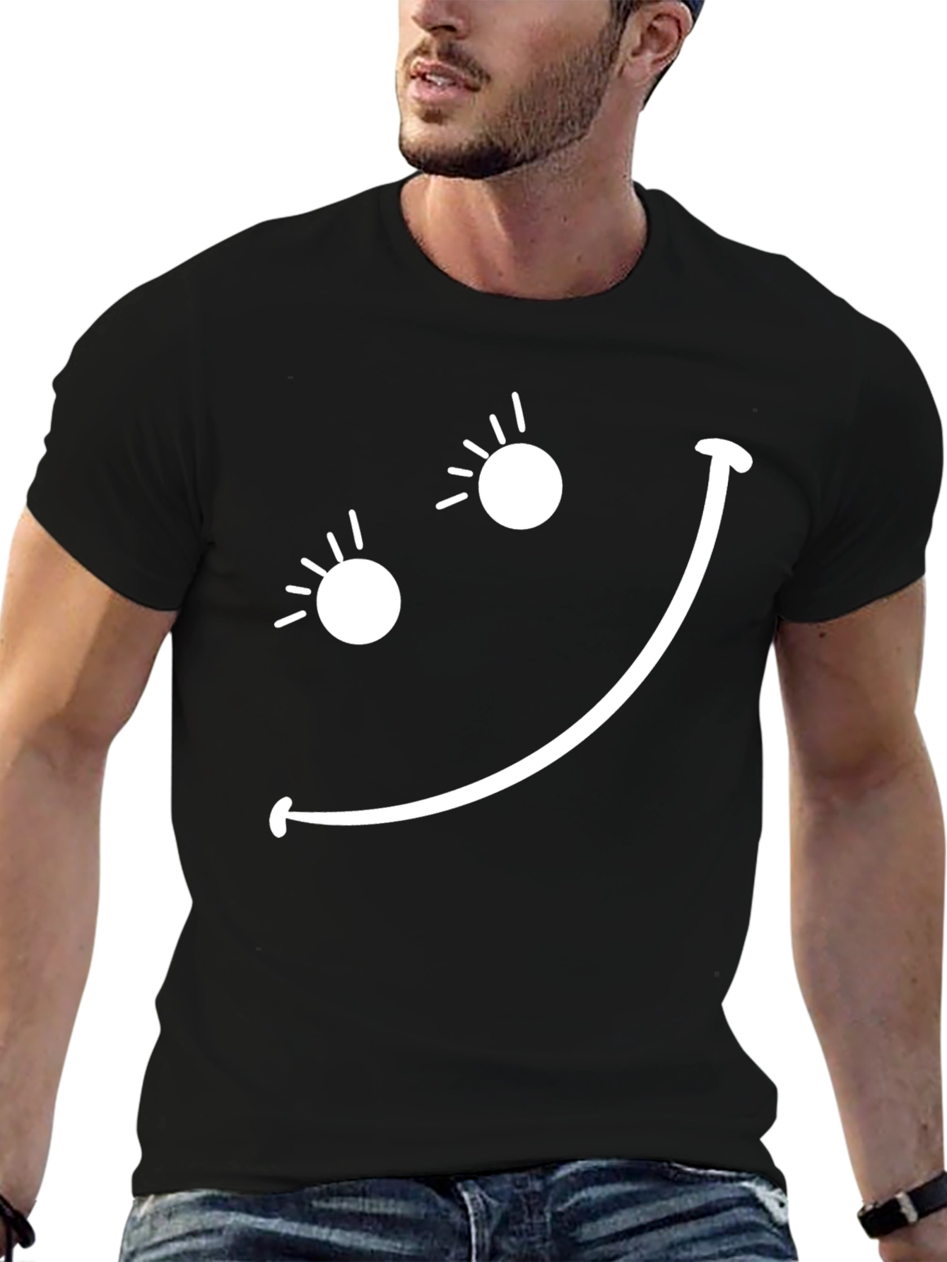 Black Smiling Face Graphic Tee - Black Cotton Blend view 6