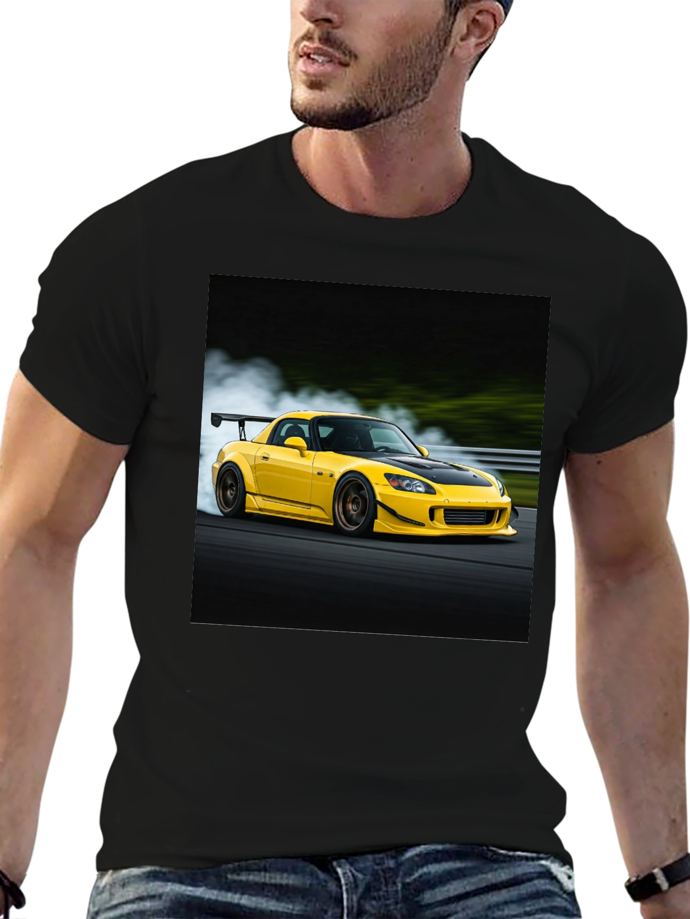 Black Yellow Car Graphic Tee - Black Cotton Blend view 6