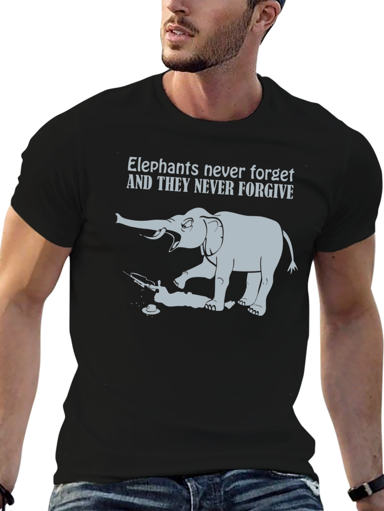 Black Elephant Never Forget Graphic T-Shirt view 6