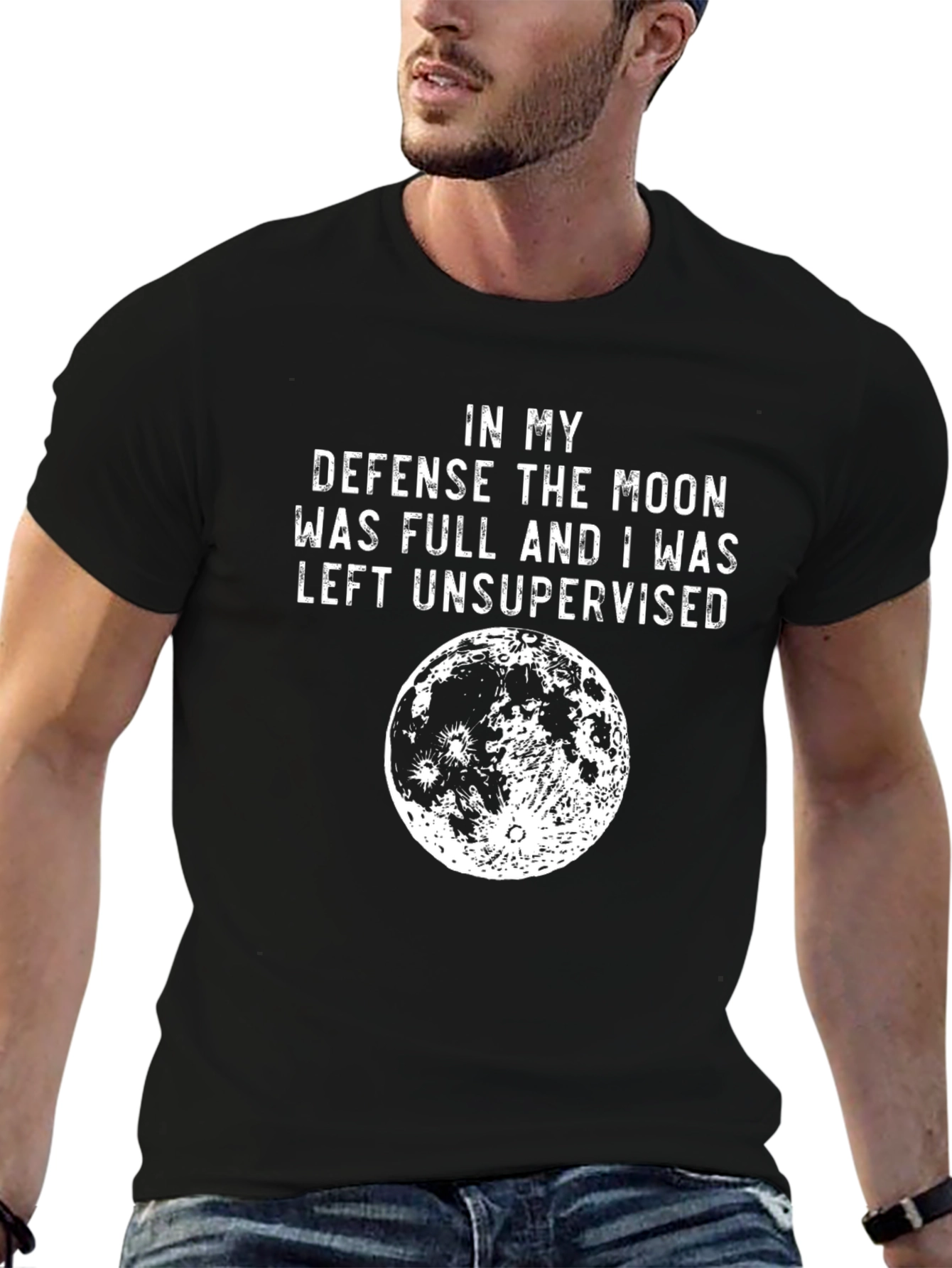 Black Funny Moon T-Shirt: In My Defense I Was Left Unsupervised view 6