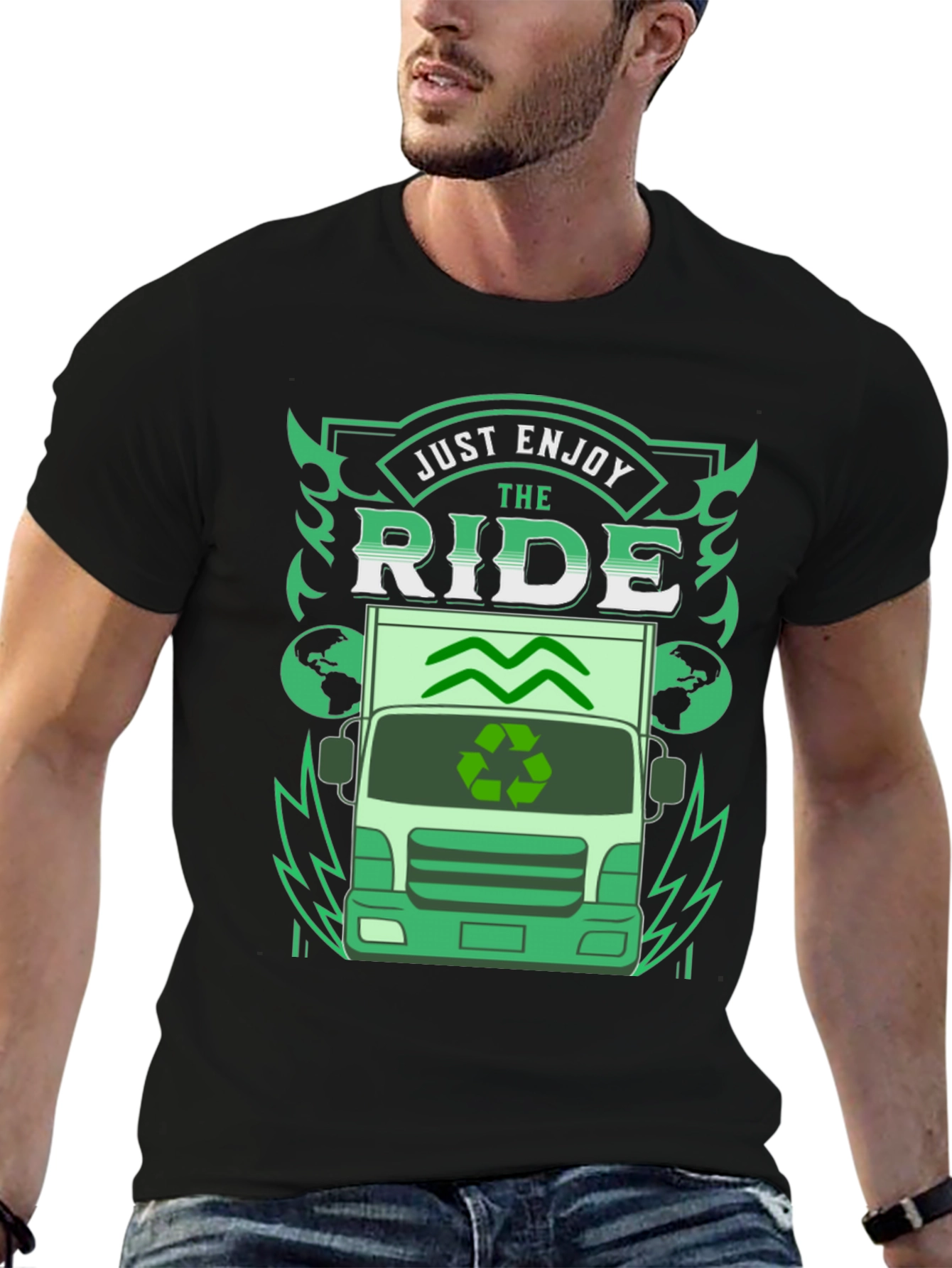 Black Eco Ride T-Shirt - Enjoy the Journey, Sustainable Style view 6