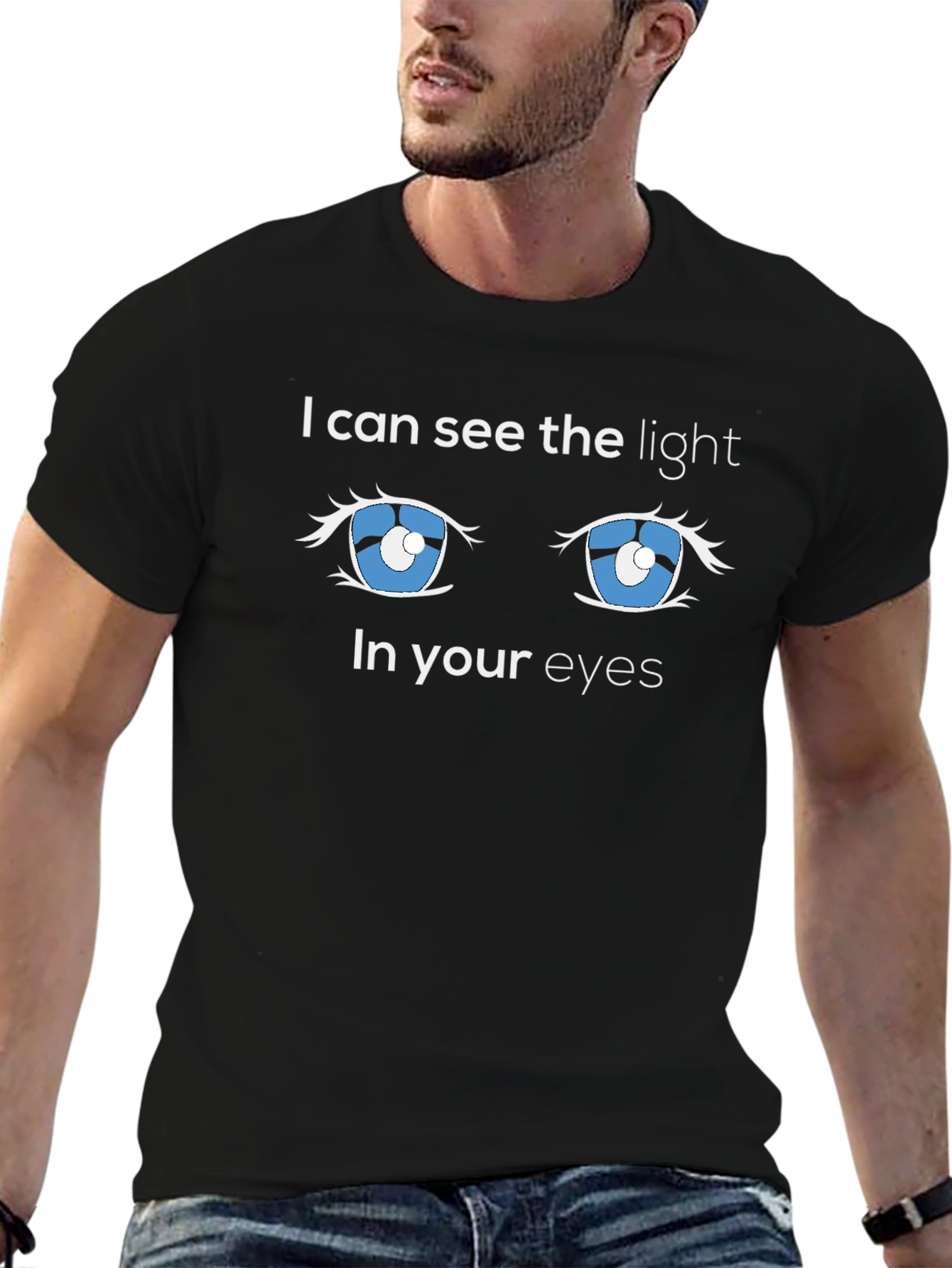 Black Anime Eyes Graphic Tee - I Can See The Light Black Shirt view 6