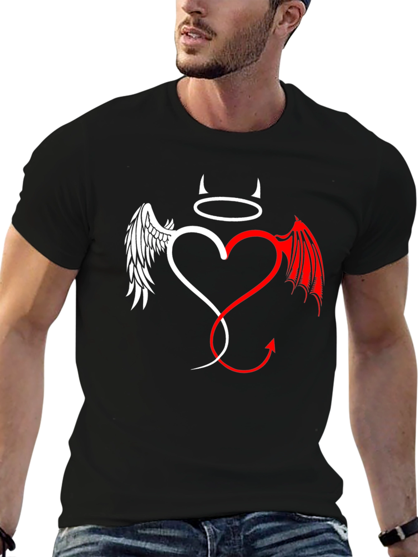 Black Angel & Devil Heart Graphic Tee - Unisex view 6