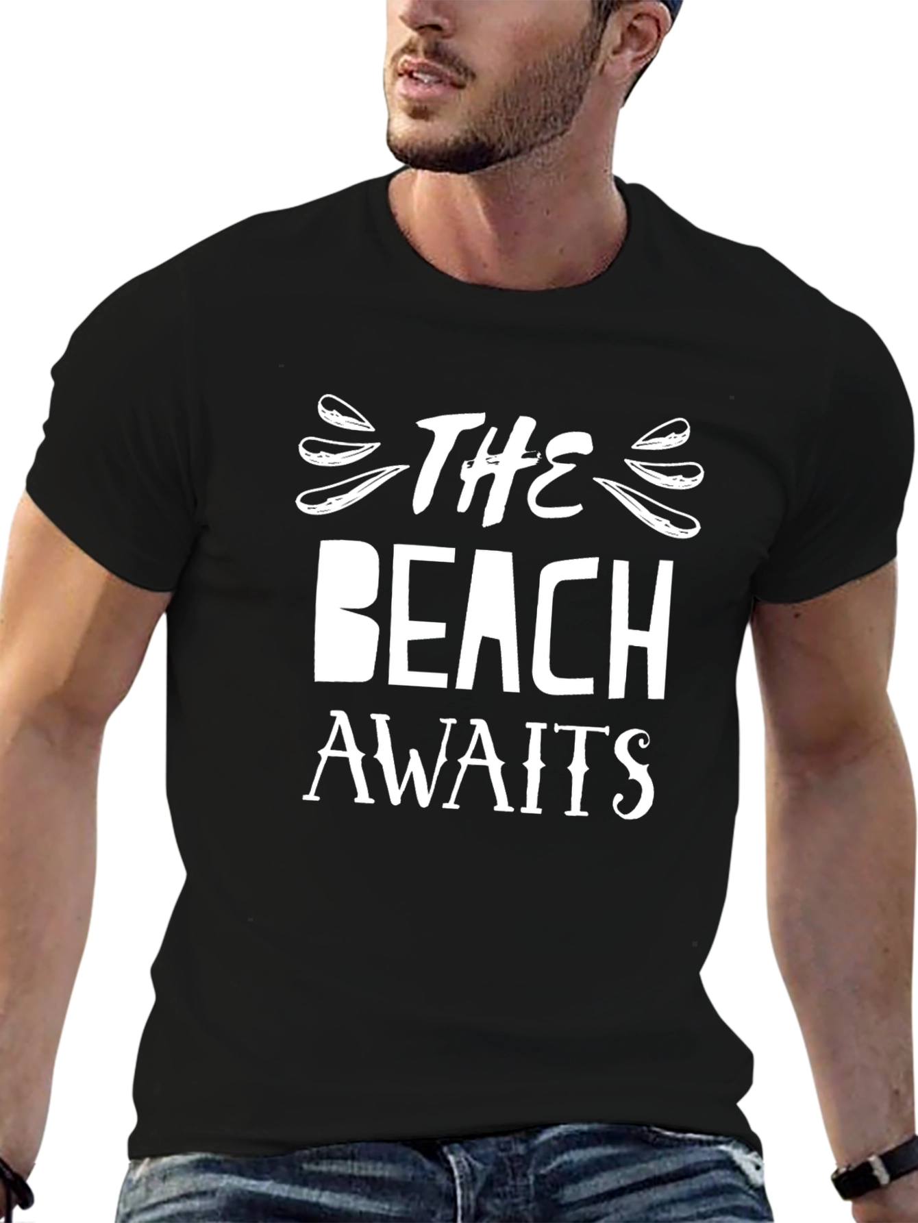 Black The Beach Awaits Graphic T-Shirt - Black view 6
