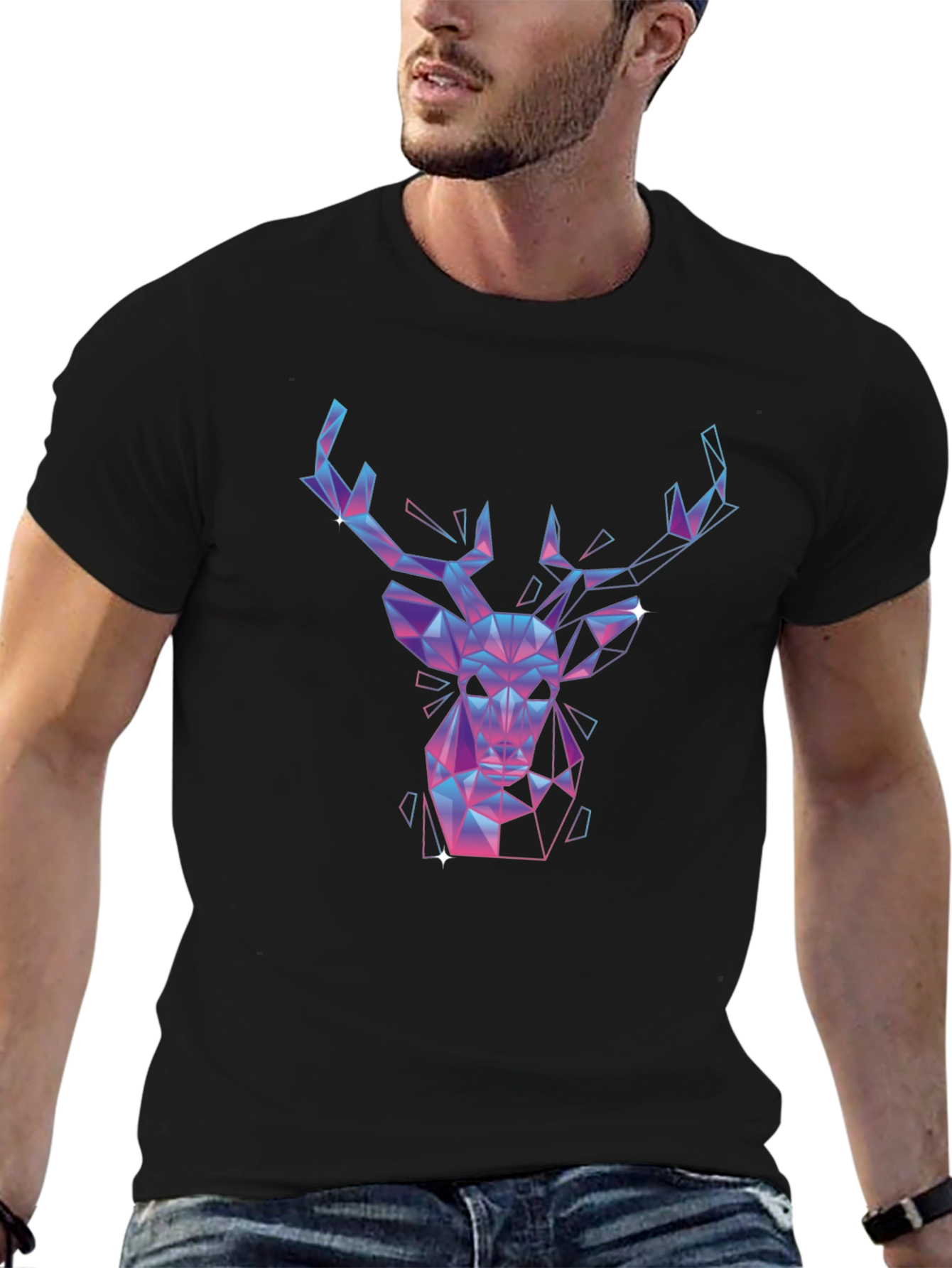 Black Geometric Deer Graphic Tee - Black view 6