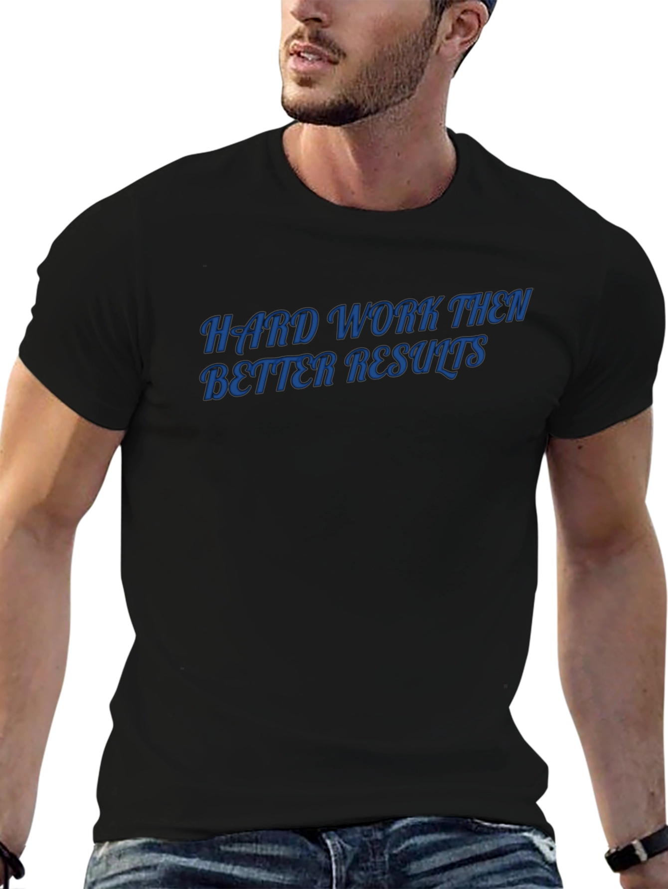 Black Hard Work Results Men's Black T-Shirt view 6